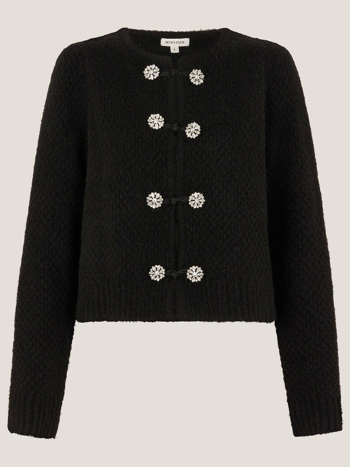 Image 5 of 5 of Monsoon Fessa Jewel Brooch Cardigan - Black