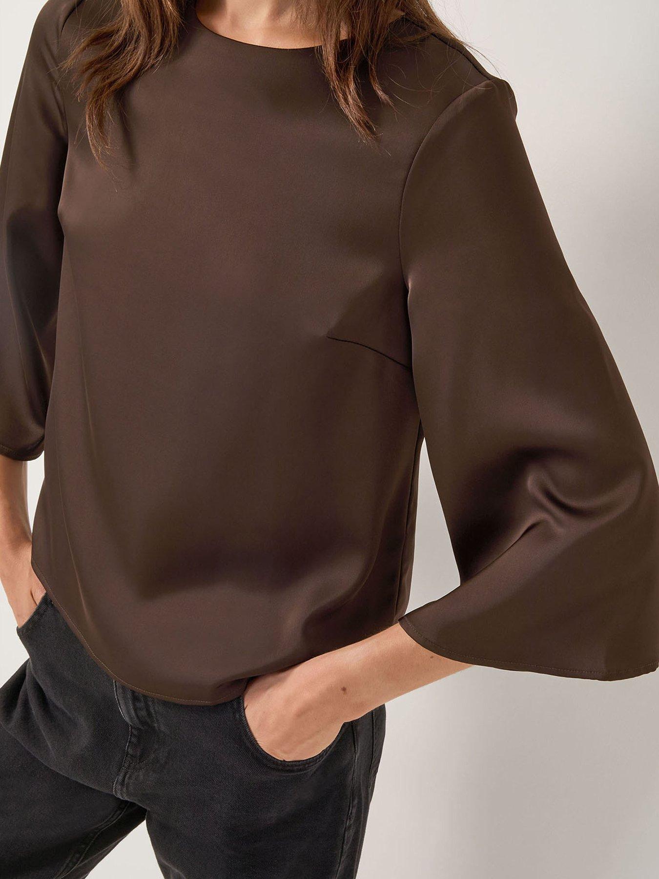 Image 1 of 5 of Monsoon Ingrid Satin Top - Brown