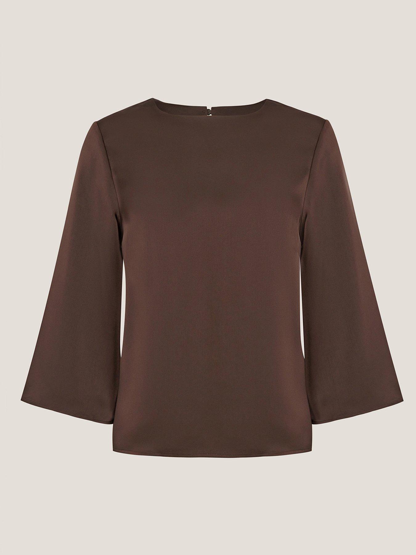 Image 5 of 5 of Monsoon Ingrid Satin Top - Brown
