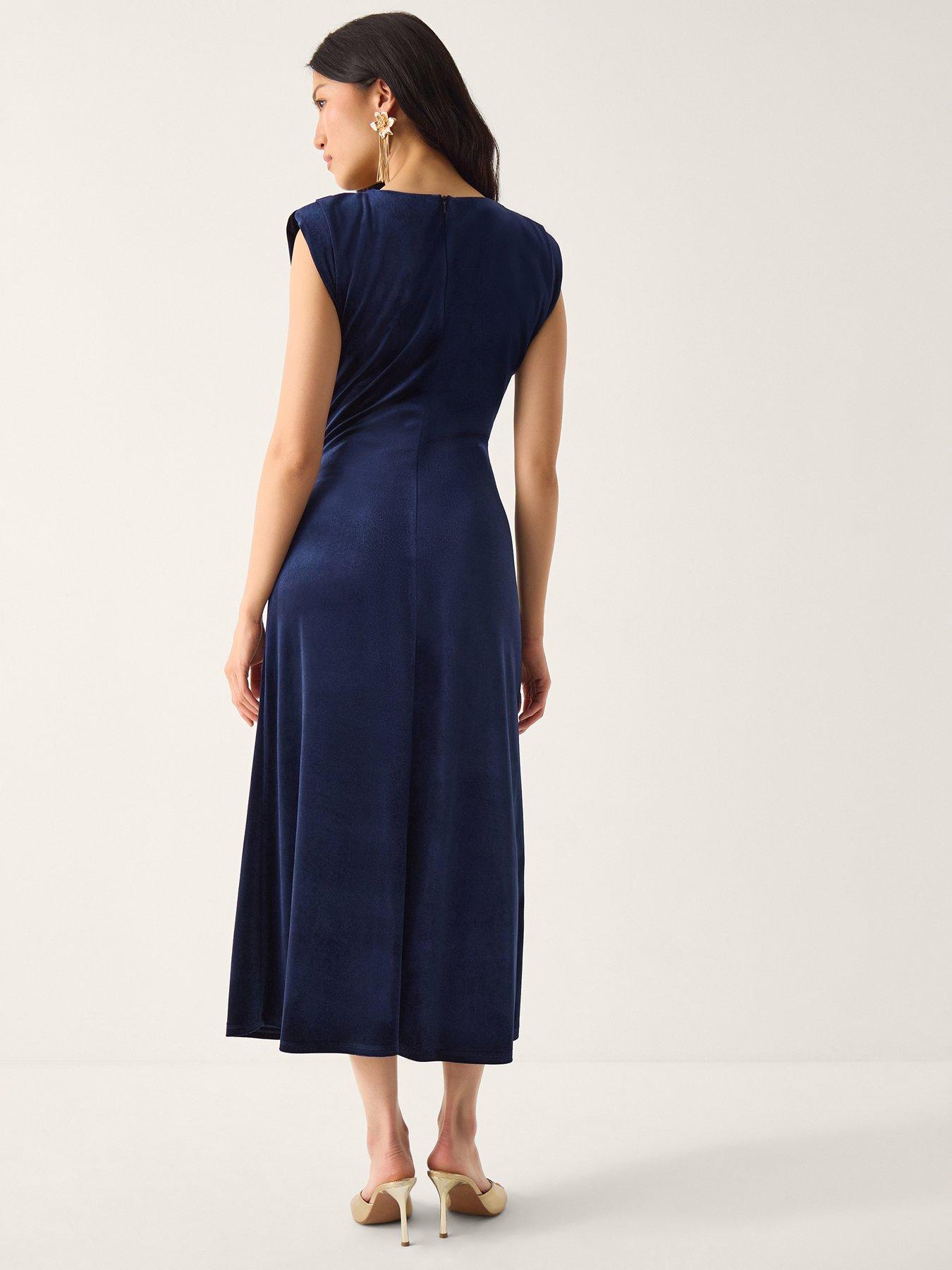 Image 2 of 5 of Monsoon Vana Velvet Button Dress - Blue