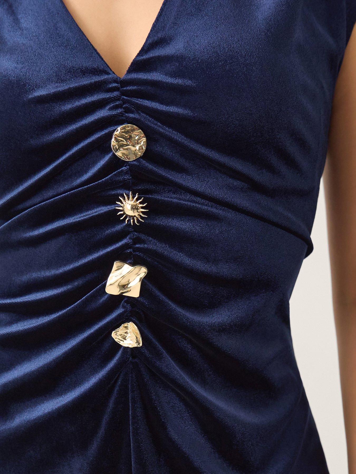 Image 4 of 5 of Monsoon Vana Velvet Button Dress - Blue