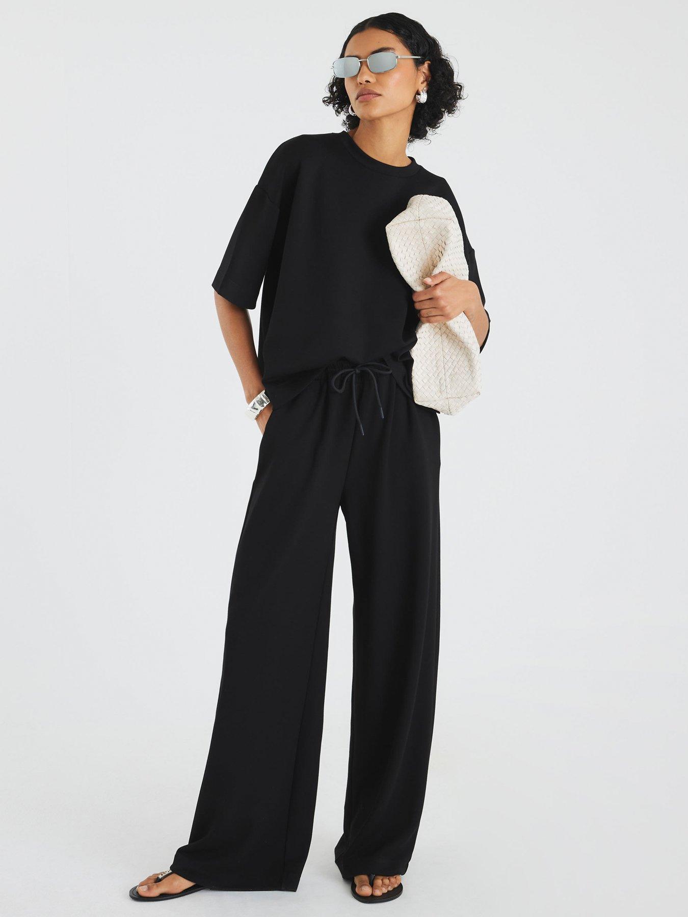  image of river-island-high-waist-neo-premium-wide-leg-jogger-black