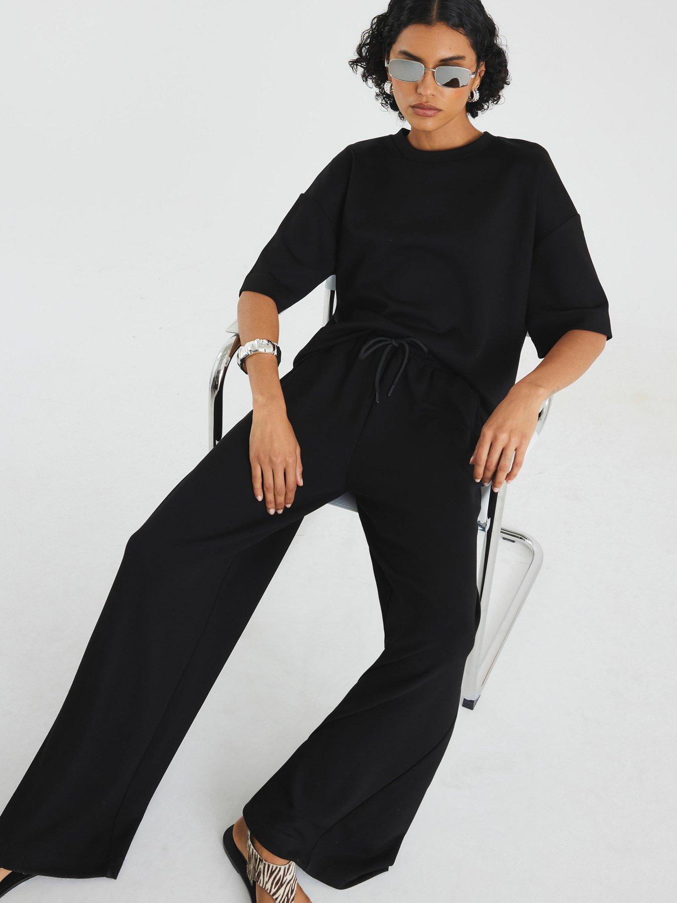  image of river-island-high-waist-neo-premium-wide-leg-jogger-black