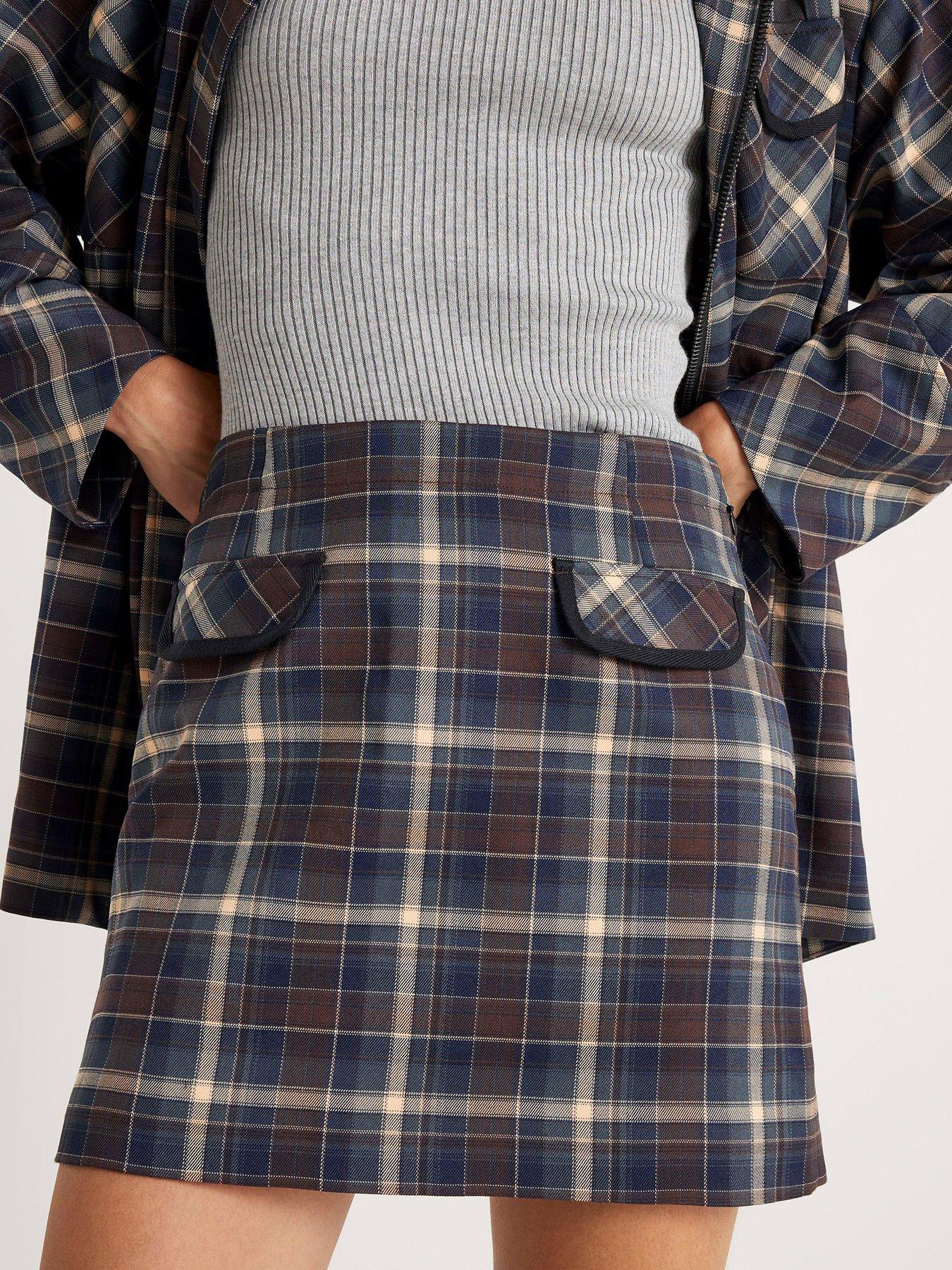 Image 4 of 4 of River Island Check Aline Mini Skirt - Brown