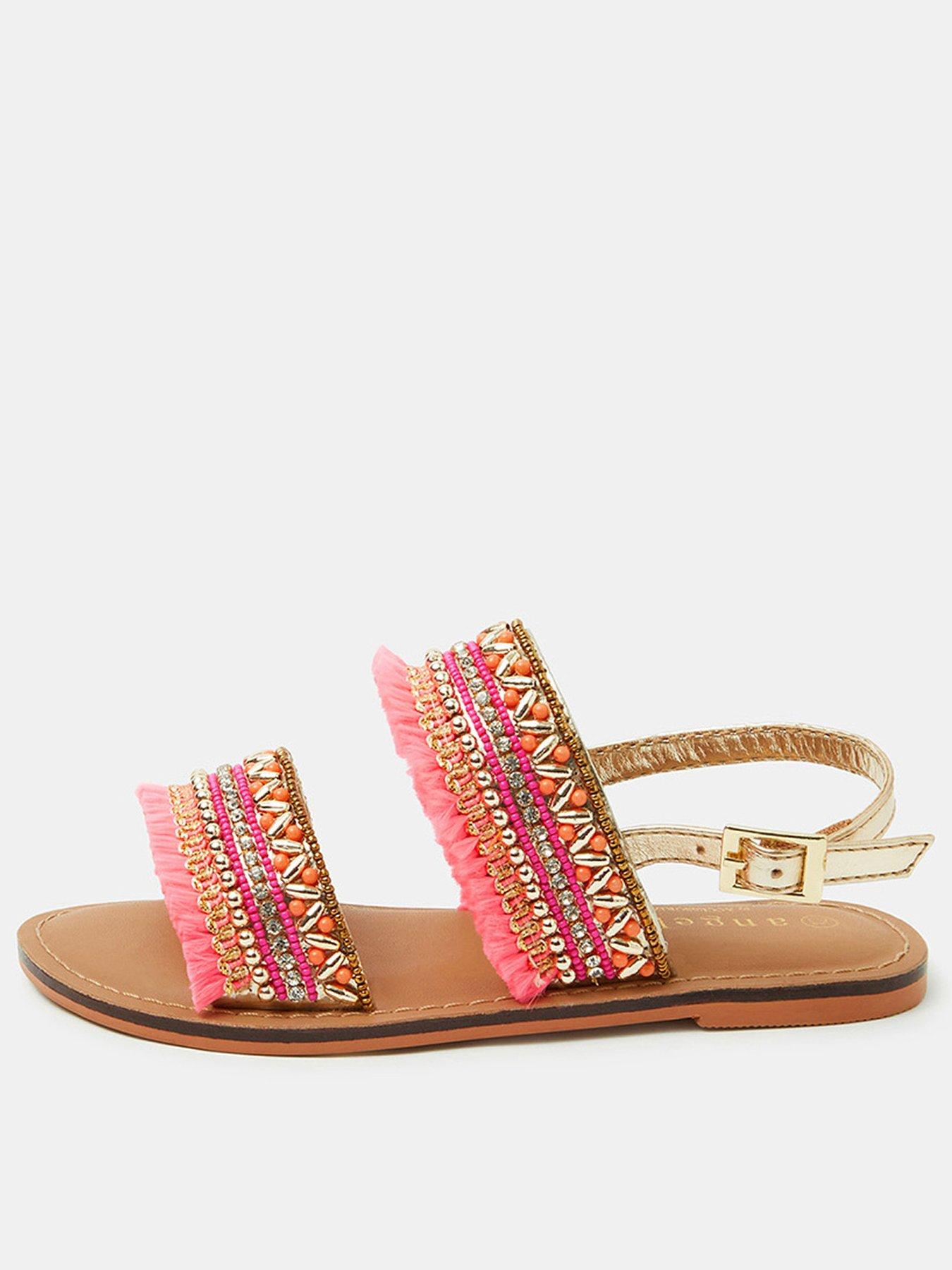 Accessorize Girls Embellished Two Strap Sandals - Red