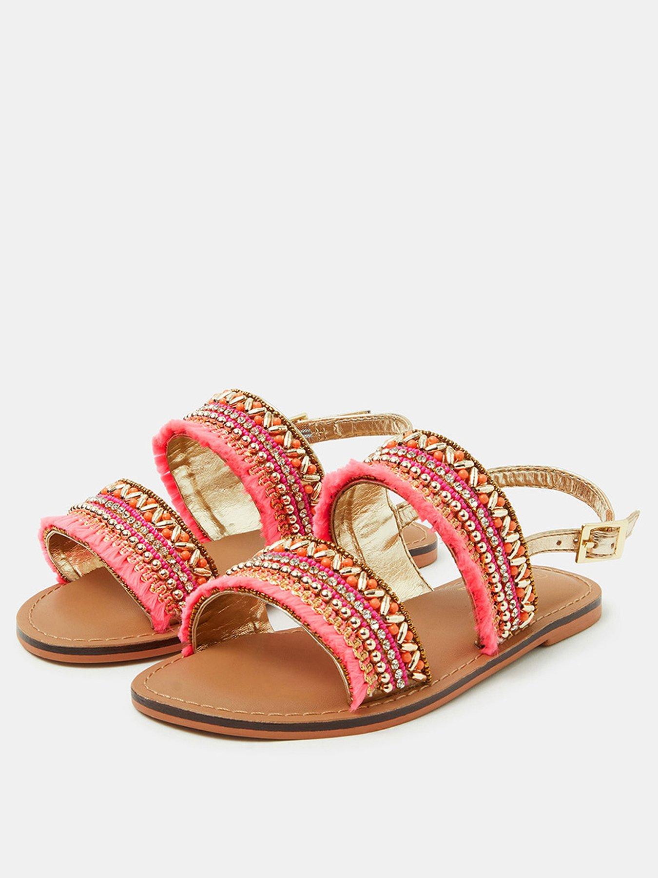  image of accessorize-girls-embellished-two-strap-sandals-red