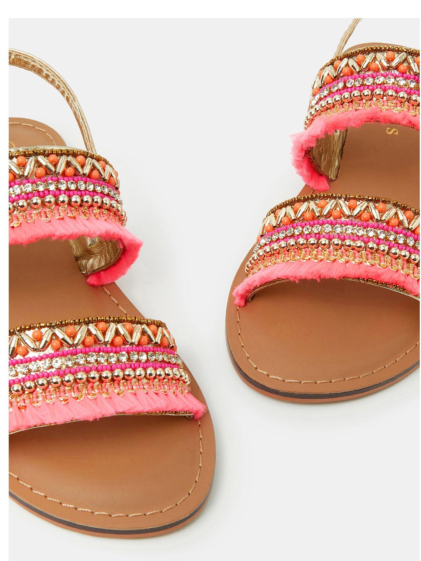  image of accessorize-girls-embellished-two-strap-sandals-red