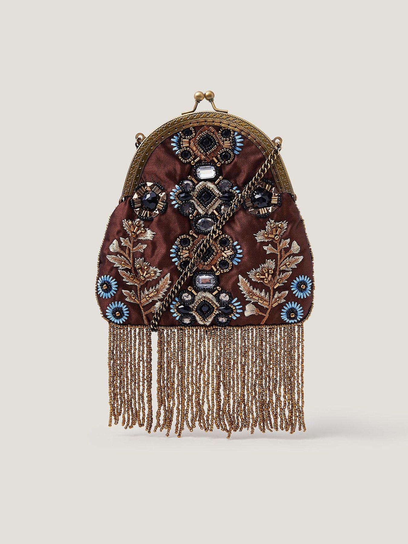 Monsoon Adela Embellished Tassel Purse - Brown