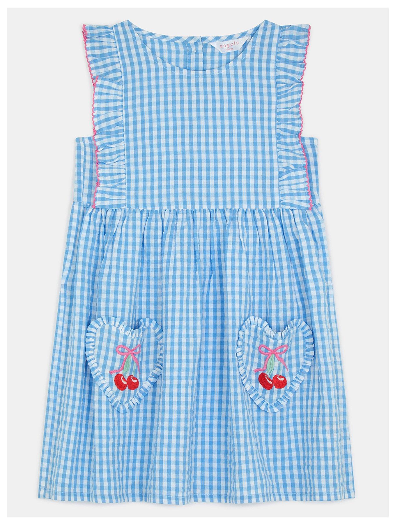 Accessorize Girls Gingham Cherry Dress - Blue