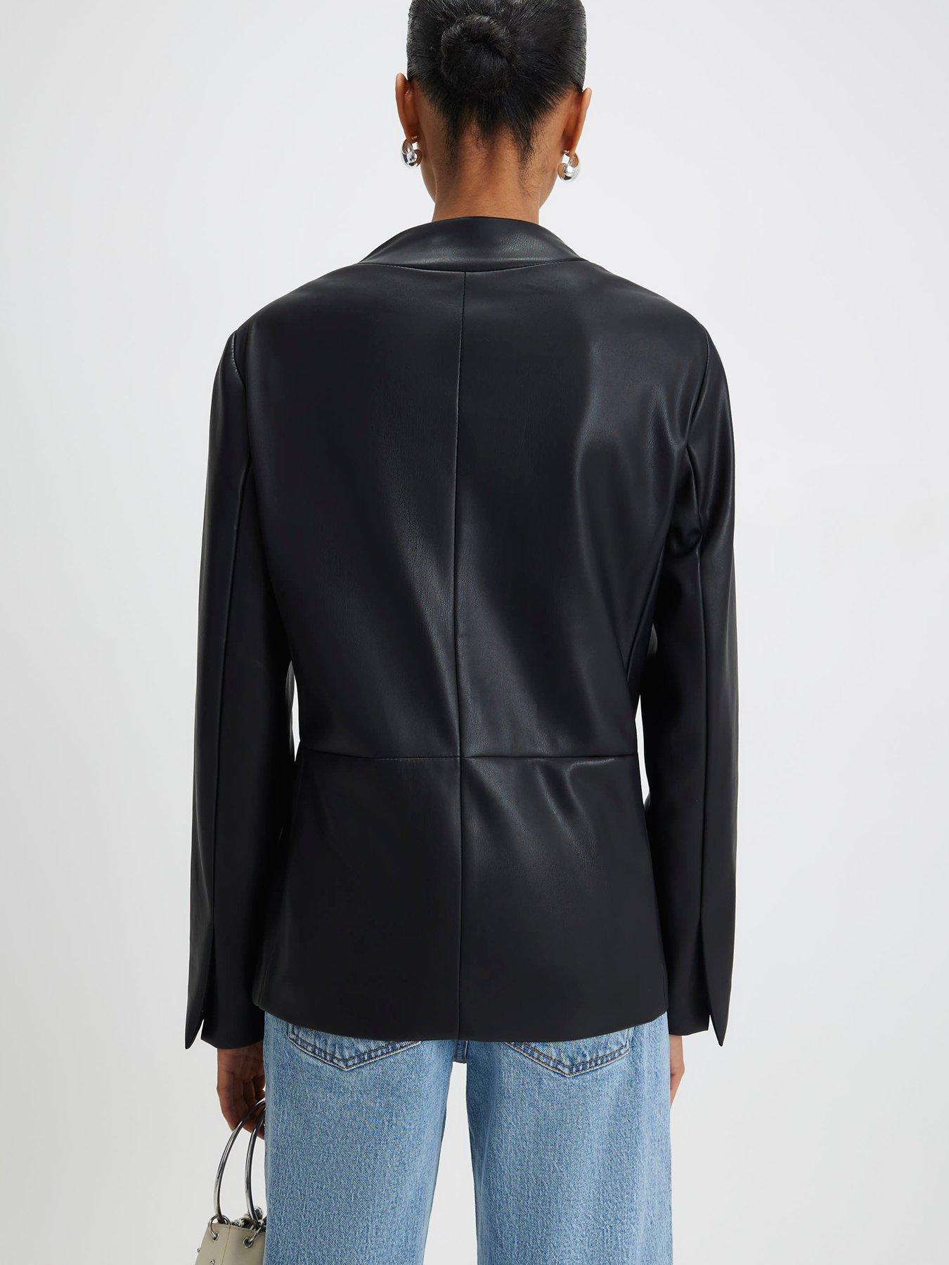 Image 2 of 6 of River Island Collarless PU Double Breasted Blazer - Black