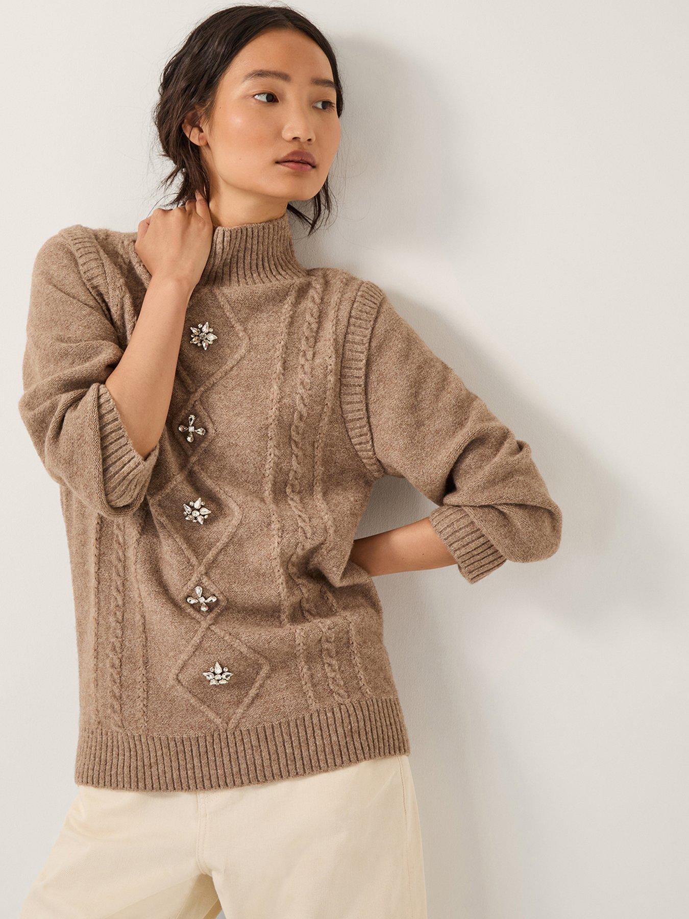 front image of monsoon-candice-cable-jumper-brown