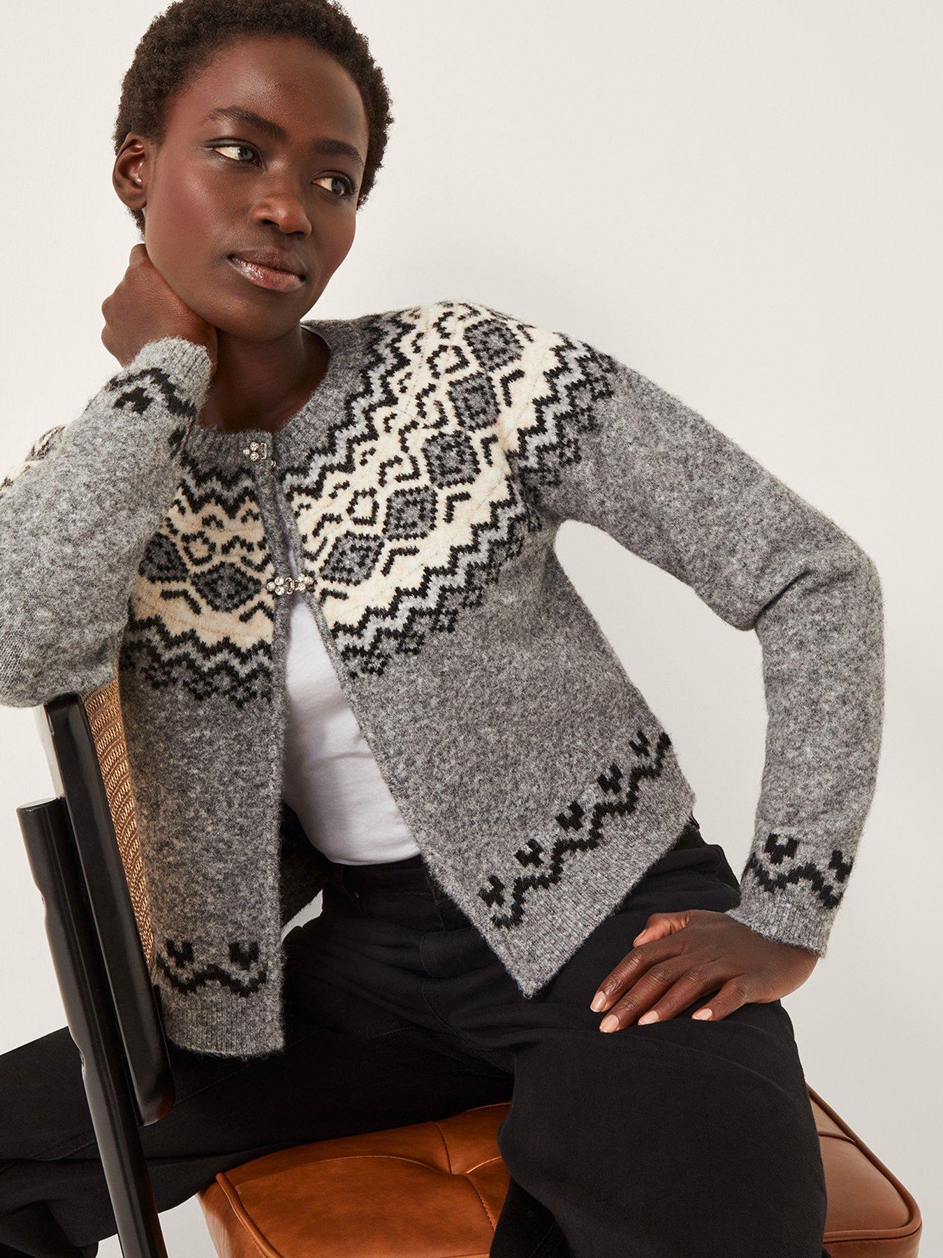 Image 1 of 5 of Monsoon Fina Fairisle Cardigan - Grey