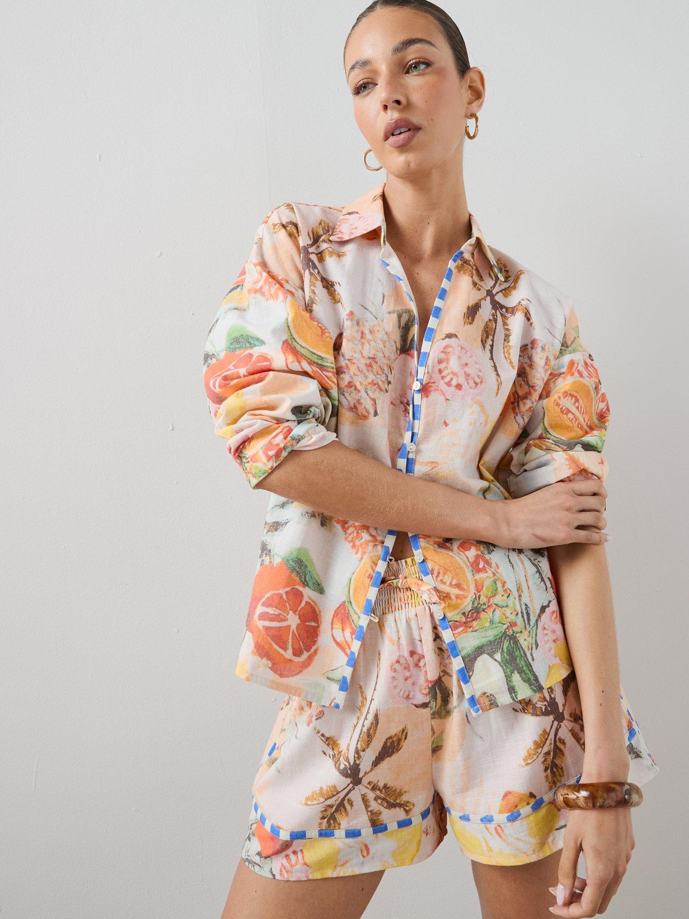 The Very Collection Printed Cotton Blend Button Up Shirt Co-Ord - Printed