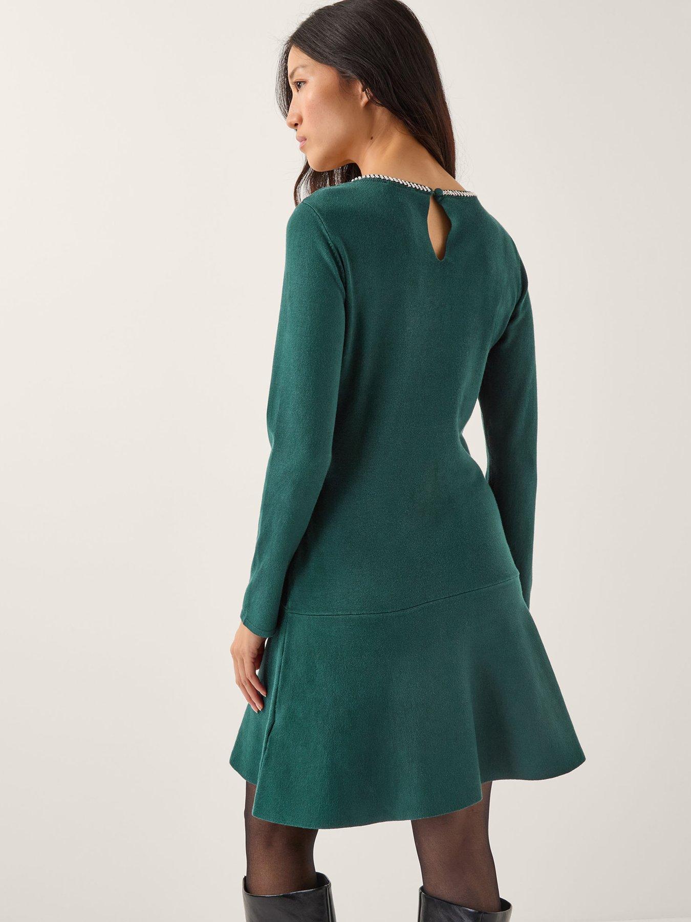 Image 2 of 5 of Monsoon Brit Bow Knit Dress - Green