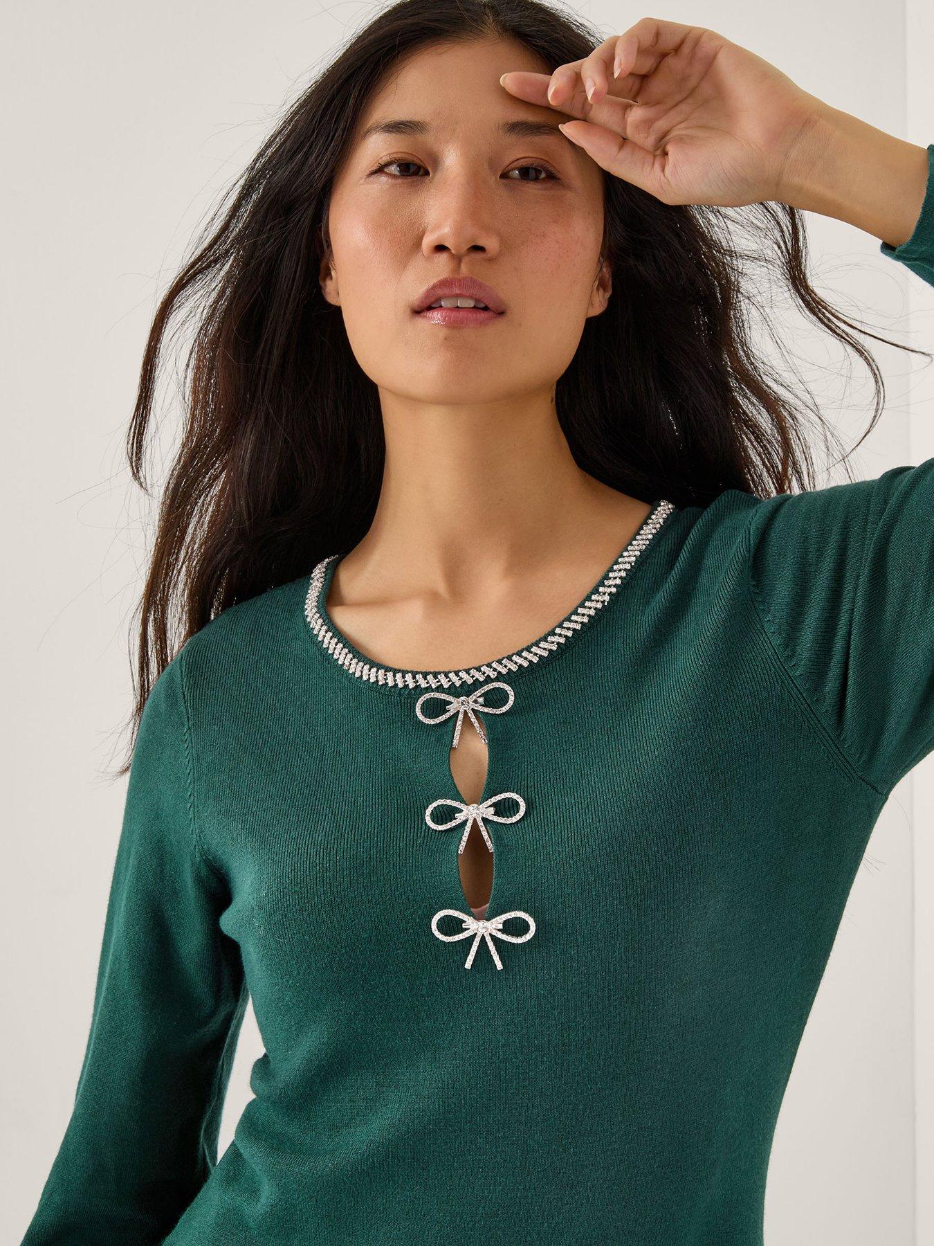 Image 4 of 5 of Monsoon Brit Bow Knit Dress - Green