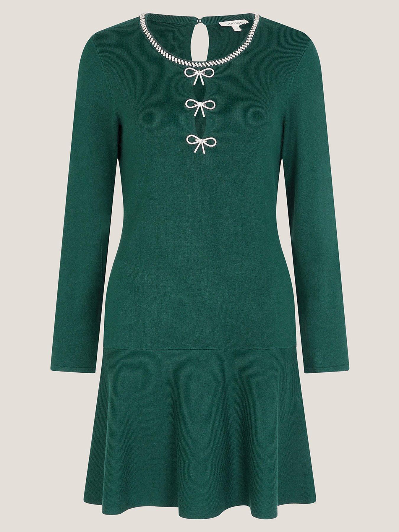 Image 5 of 5 of Monsoon Brit Bow Knit Dress - Green
