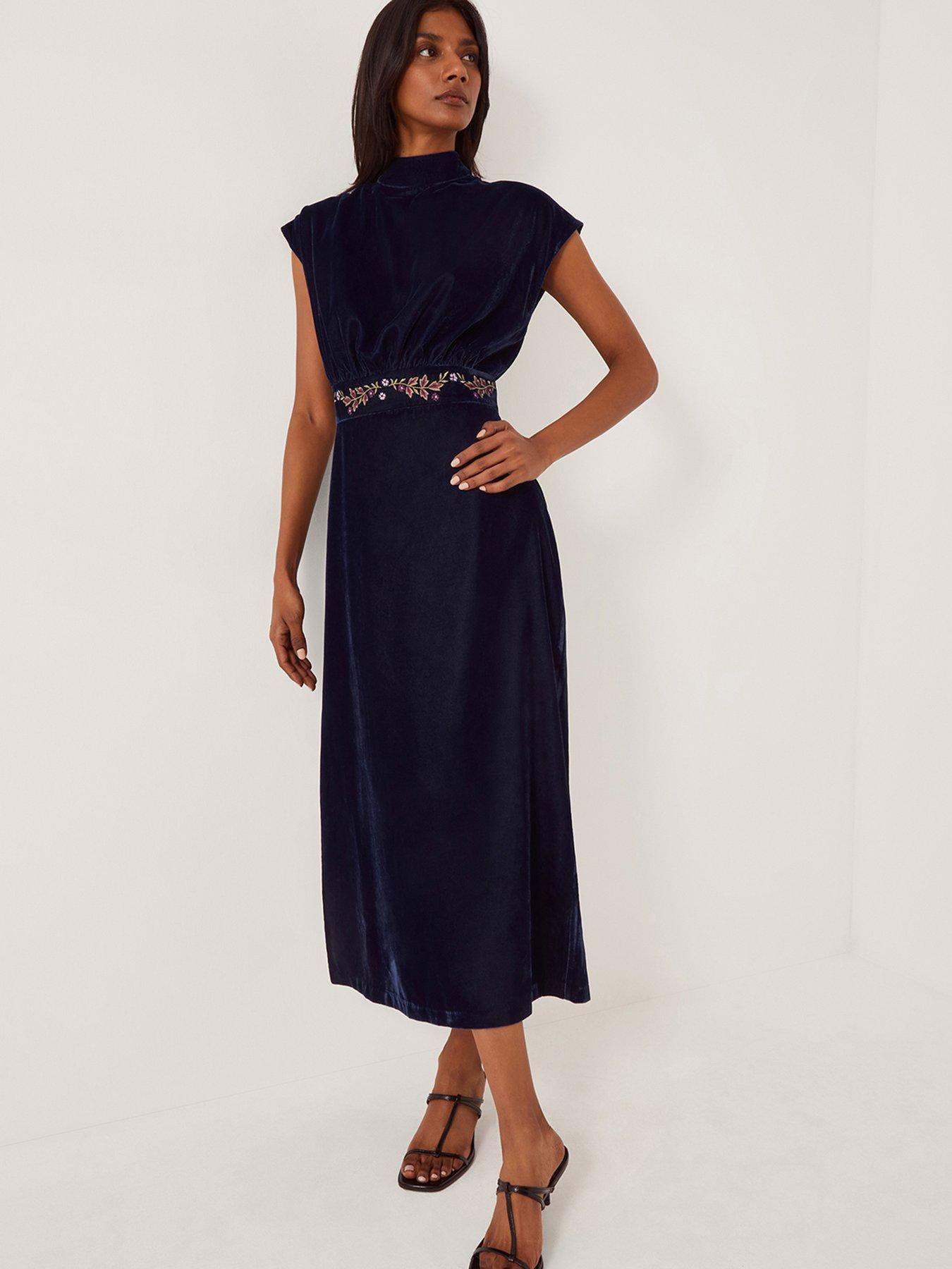 sachin and babi light blue dress ASOS EDITION lace embroidered velvet cami midi dress in dark blue