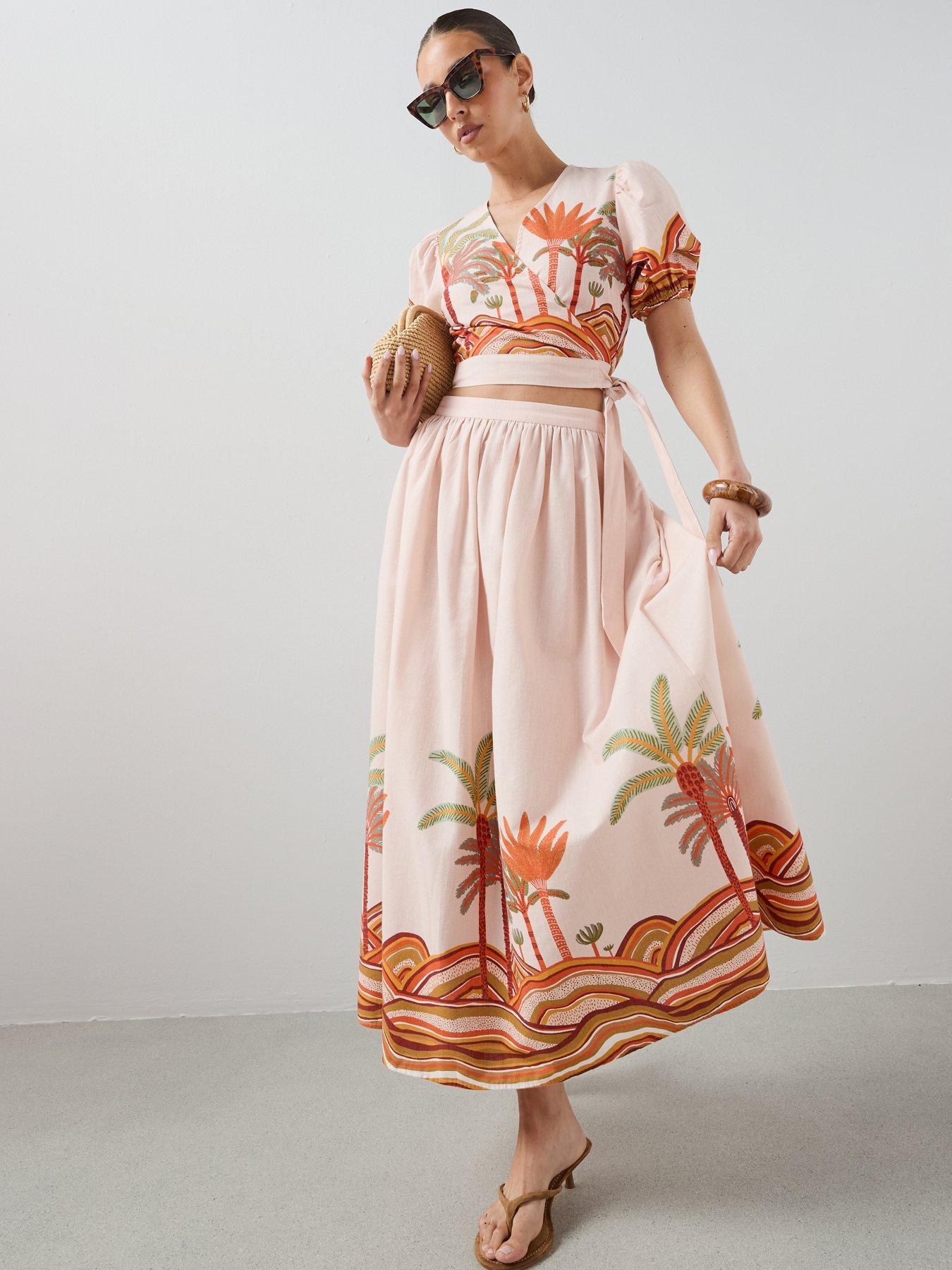 The Very Collection Tropical Print Maxi Co-Ord Skirt - Orange