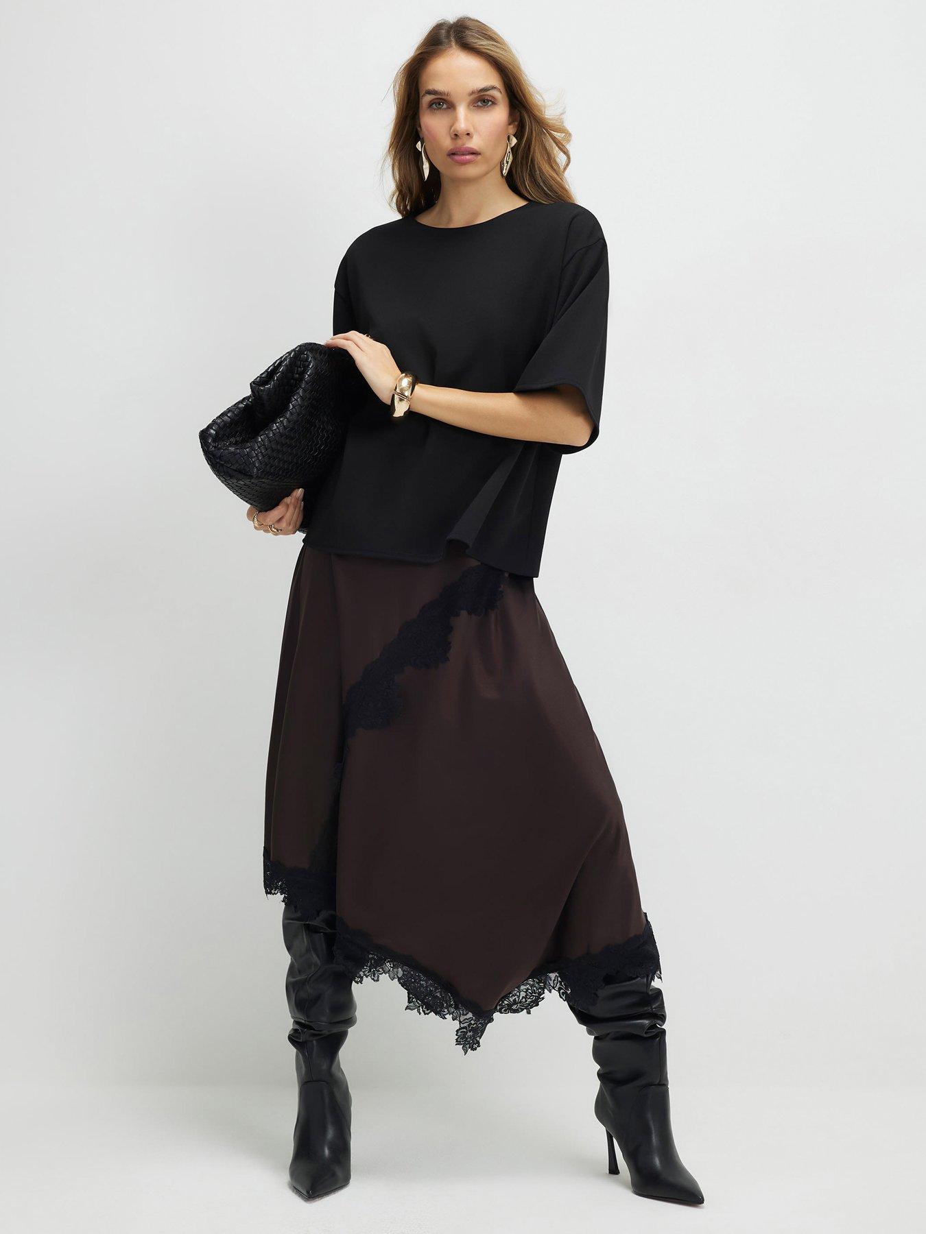 River Island Short Sleeve Lace Hybrid T-Shirt Maxi Dress - Brown
