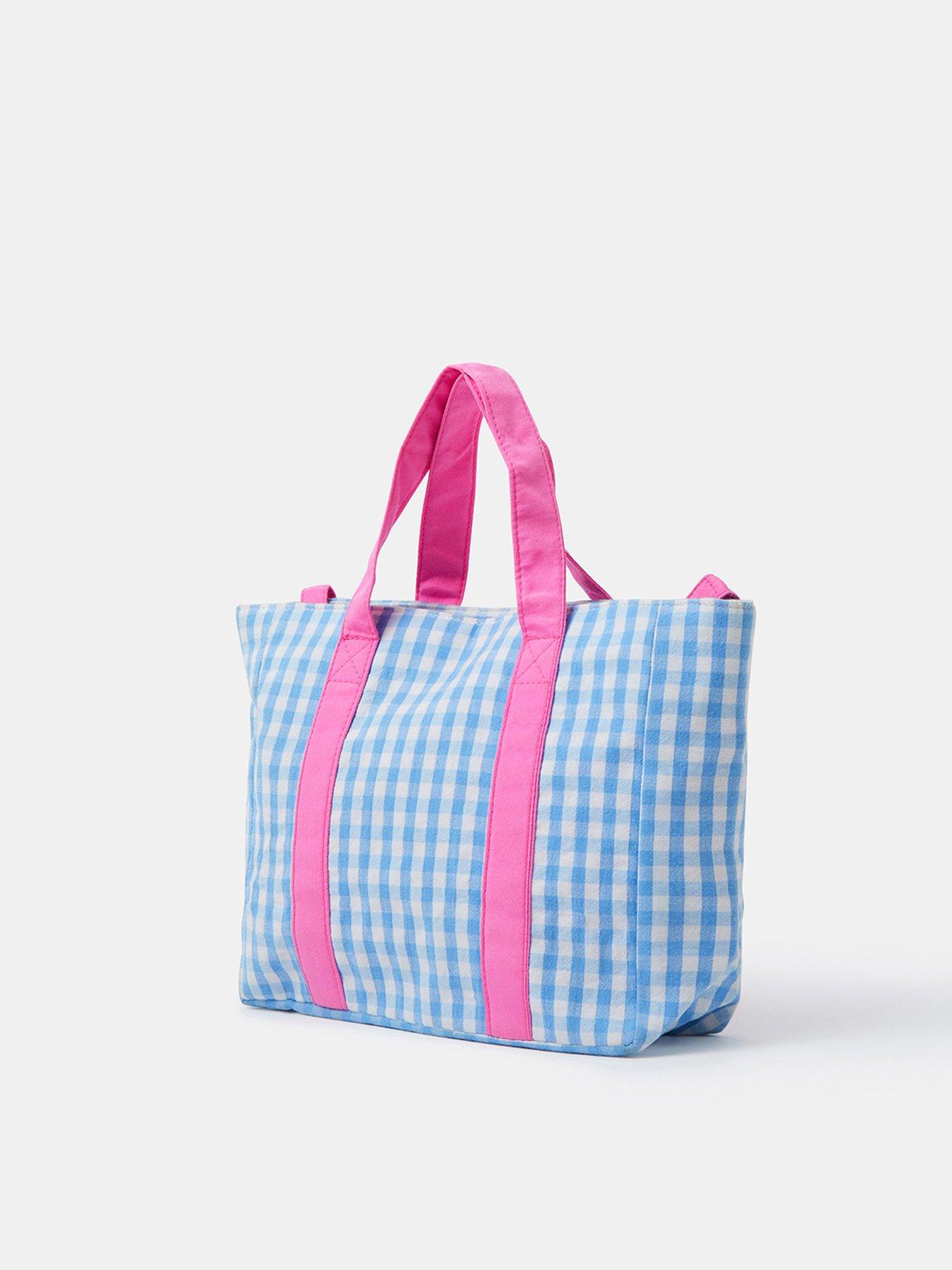 image of accessorize-girls-gingham-cherry-tote-bag-blue