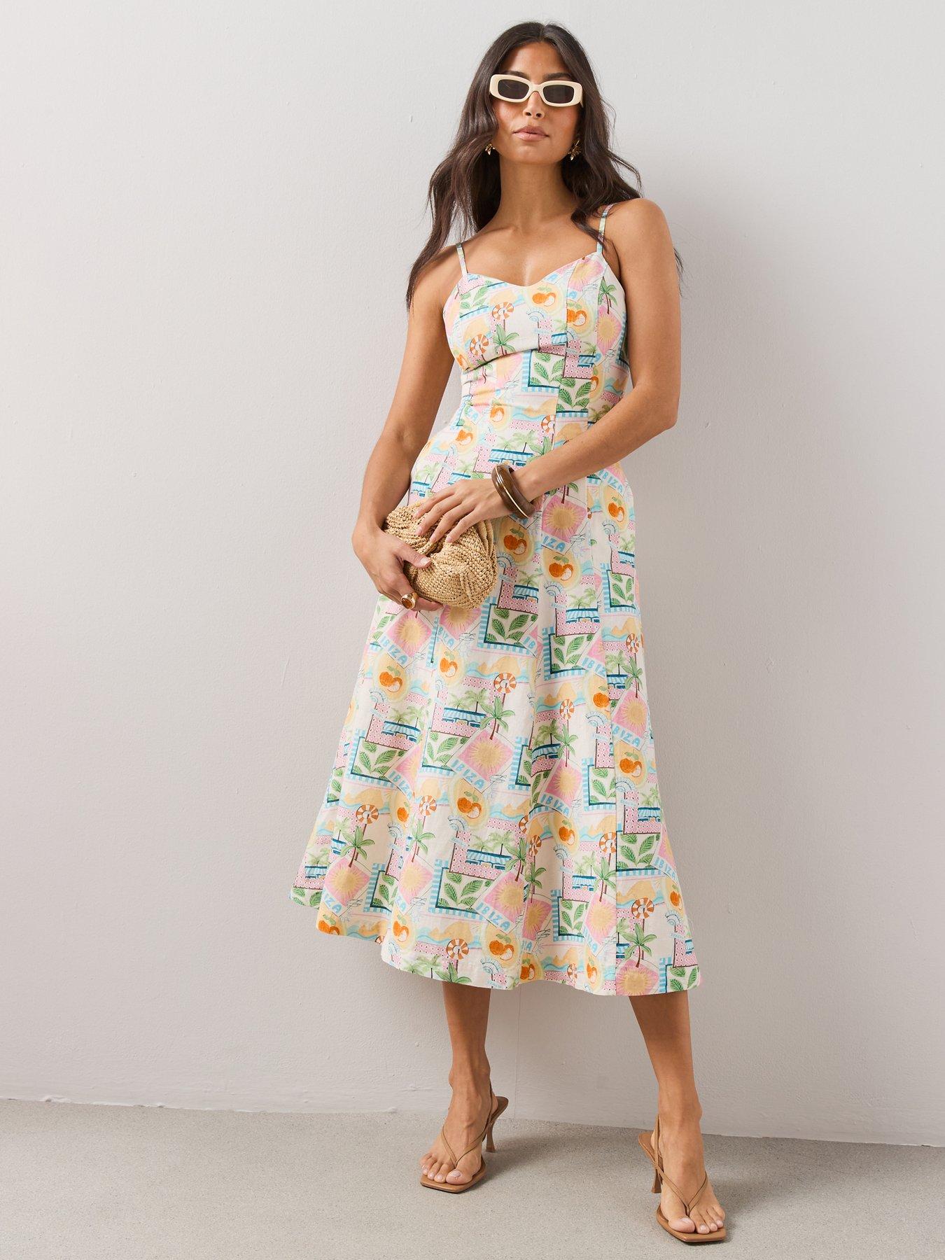 The Very Collection Ibiza Printed Linen Mix Strappy Midaxi Dress - Print