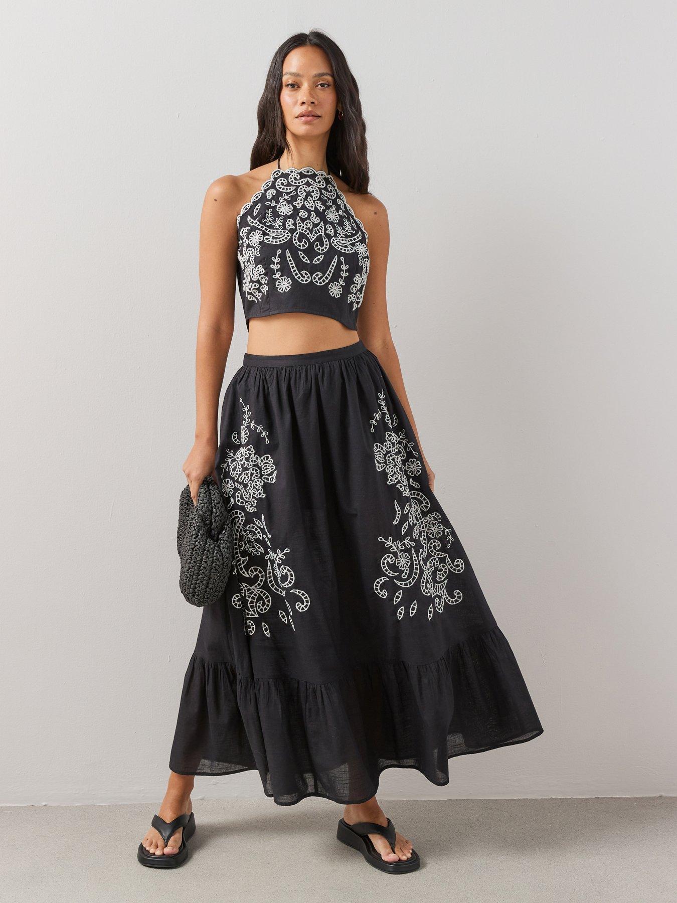 The Very Collection Embroidered Detail Midi Skirt Co-Ord - Black