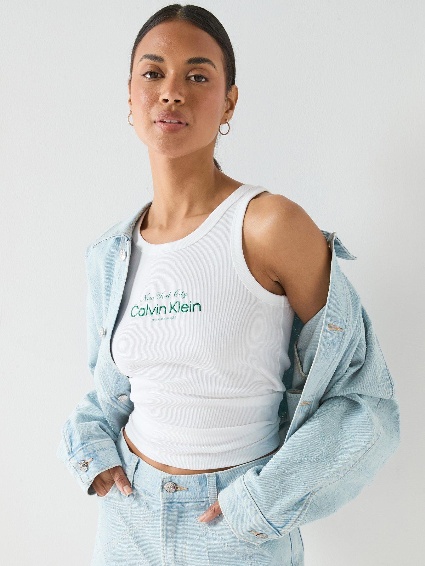 Calvin Klein Jeans Contour 2X2 Rib Graphic Tank Top - White