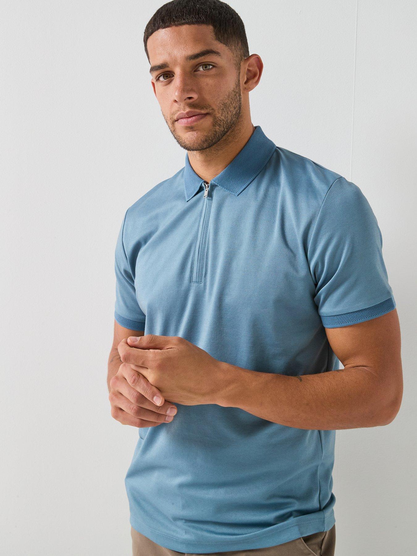 Selected Homme Fave Zip Short Sleeve Polo Shirt - Blue