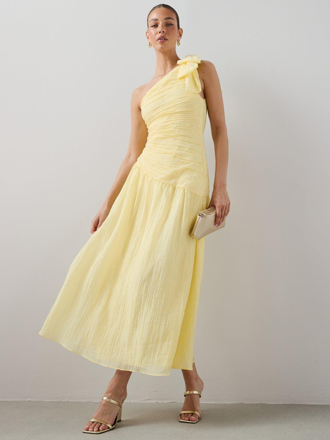 The Very Collection Bow One Shoulder Ruched Midaxi Dress - Yellow