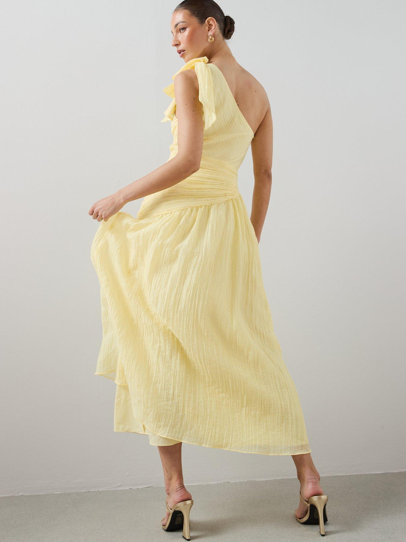 Image 2 of 7 of The Very Collection Bow One Shoulder Ruched Midaxi Dress - Yellow