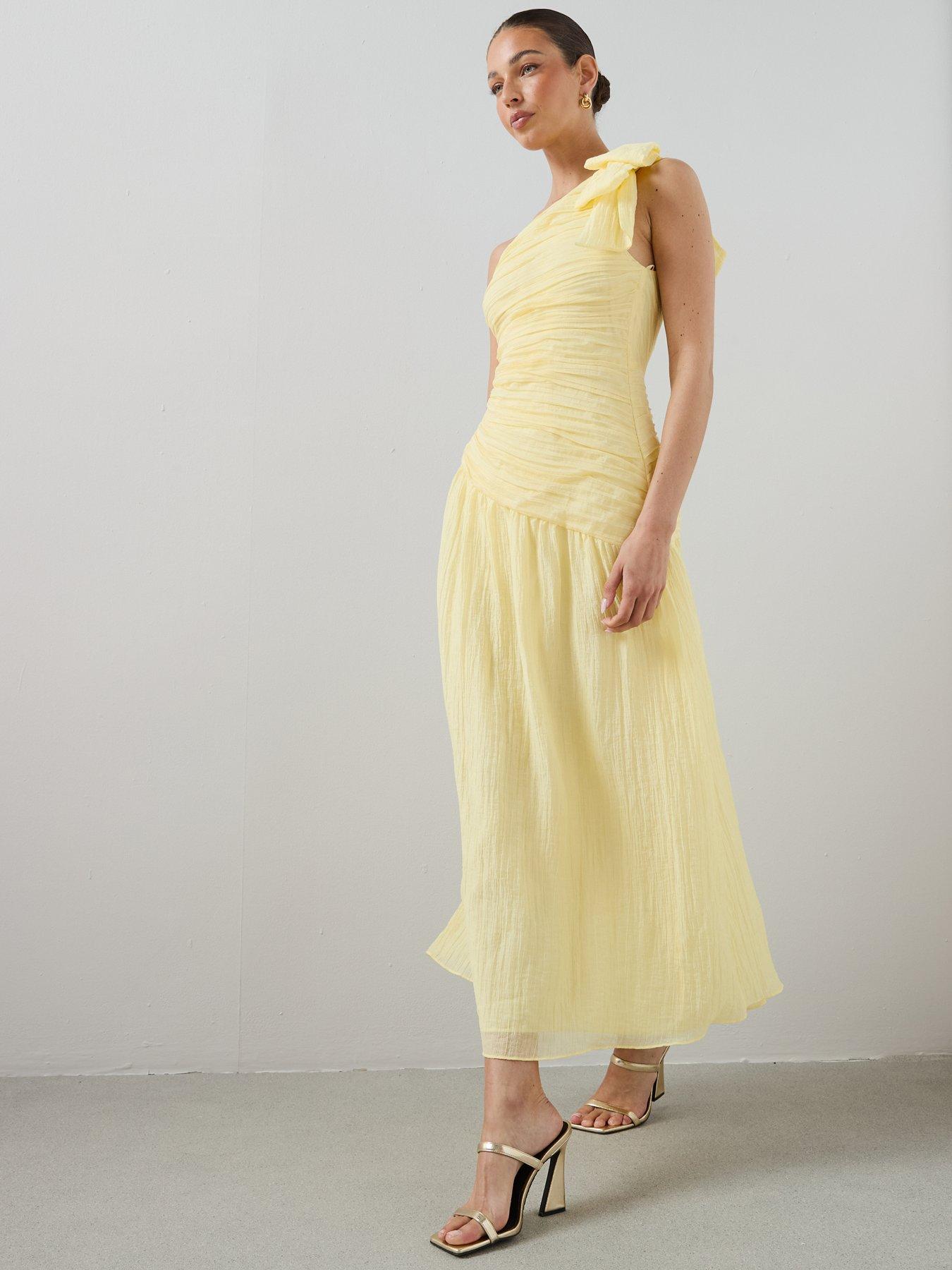 Image 3 of 7 of The Very Collection Bow One Shoulder Ruched Midaxi Dress - Yellow