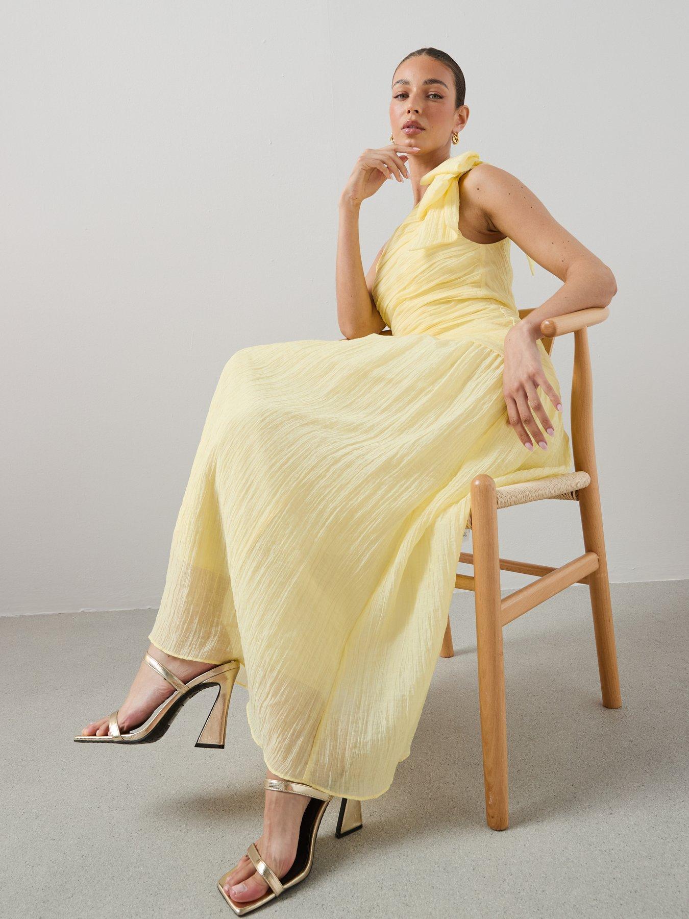 Image 4 of 7 of The Very Collection Bow One Shoulder Ruched Midaxi Dress - Yellow