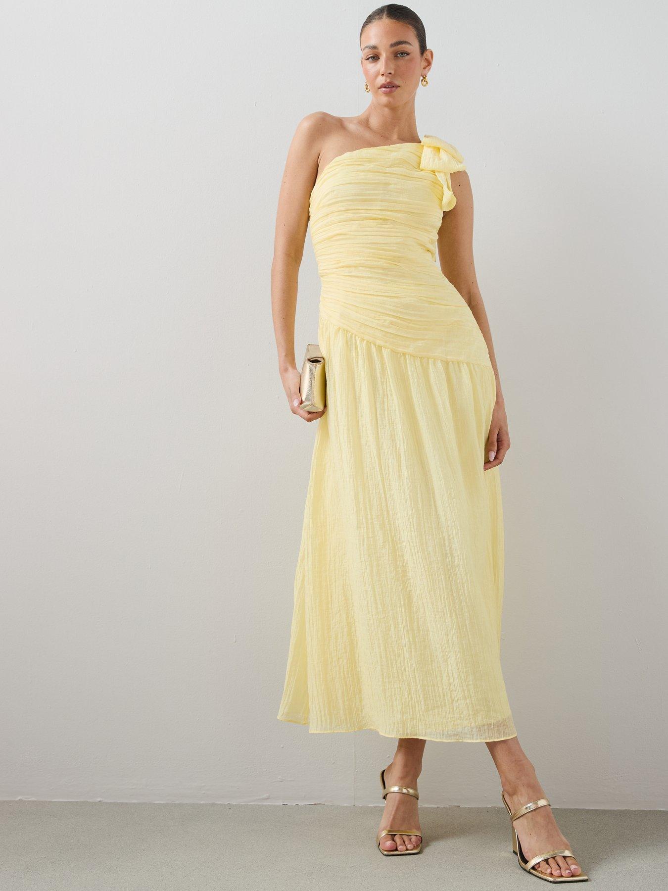Image 6 of 7 of The Very Collection Bow One Shoulder Ruched Midaxi Dress - Yellow