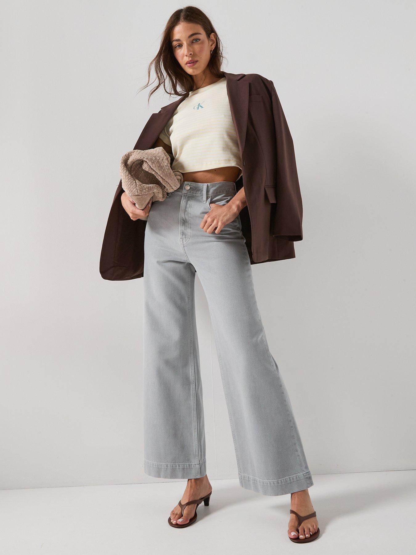 Calvin Klein Jeans Rib Cage Wide Leg - Soft Grey | Littlewoods