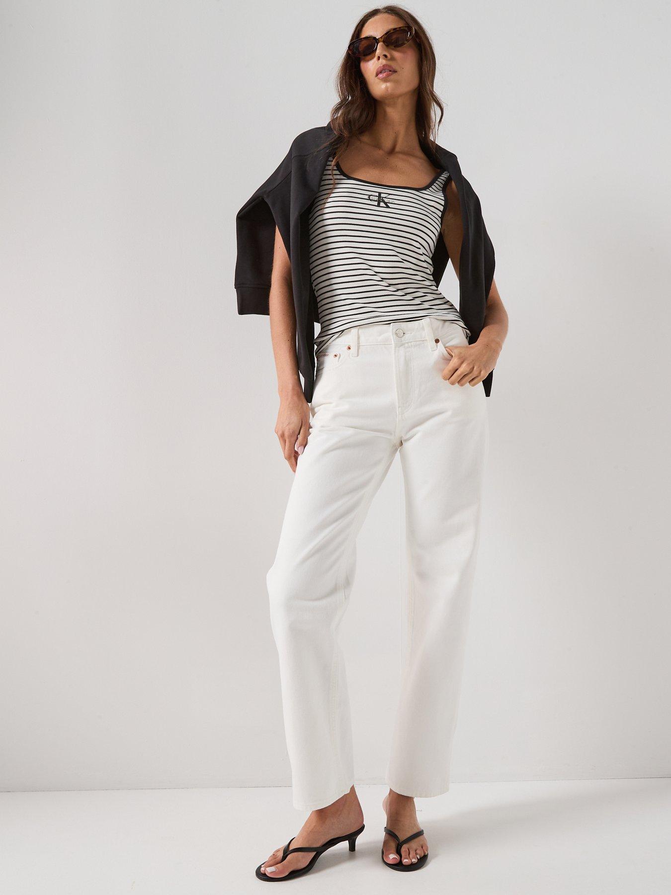 Image 3 of 6 of Calvin Klein Jeans Striped Scoop Neck Ribbed Tank Top - Black