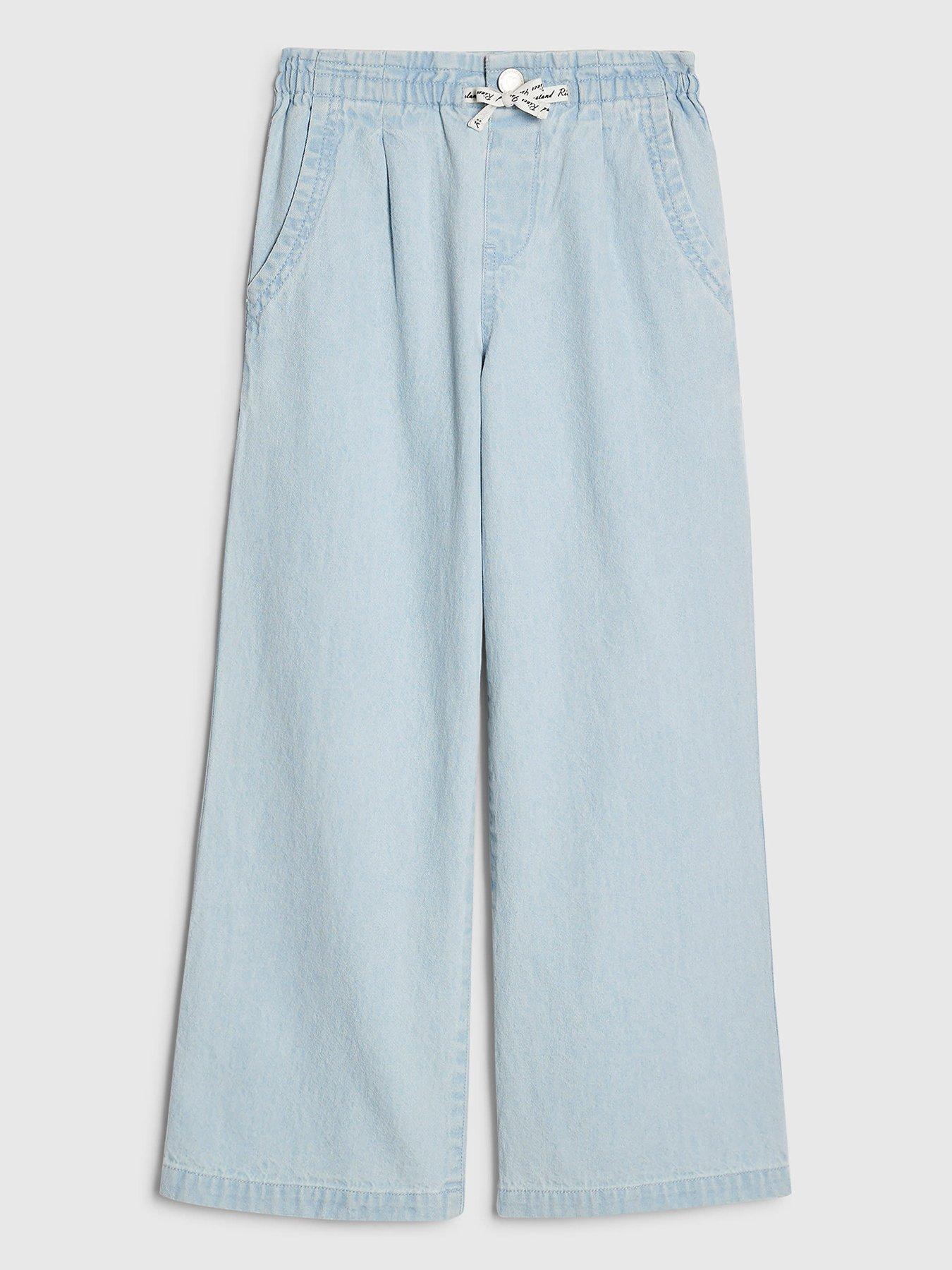 Image 1 of 4 of River Island Older Girls Wide Leg Jeans - Blue