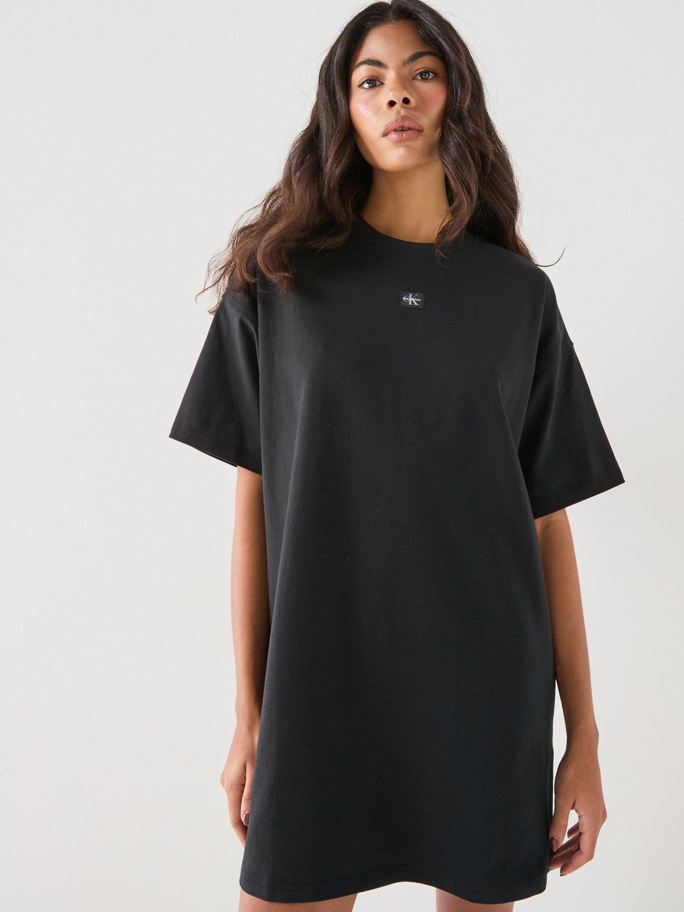 Calvin Klein Jeans Oversized Short Sleeve T-Shirt Dress - Black