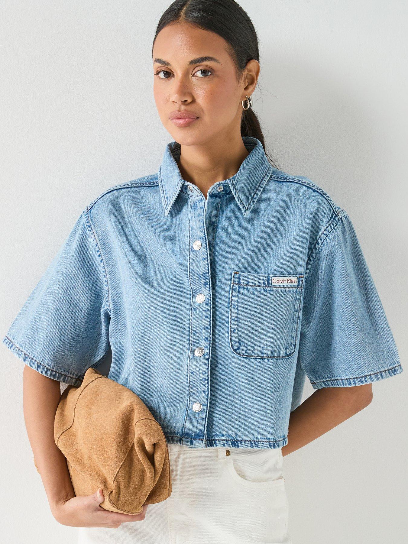 Calvin Klein Jeans Boxy Cropped Denim Shirt - Vintage Moss