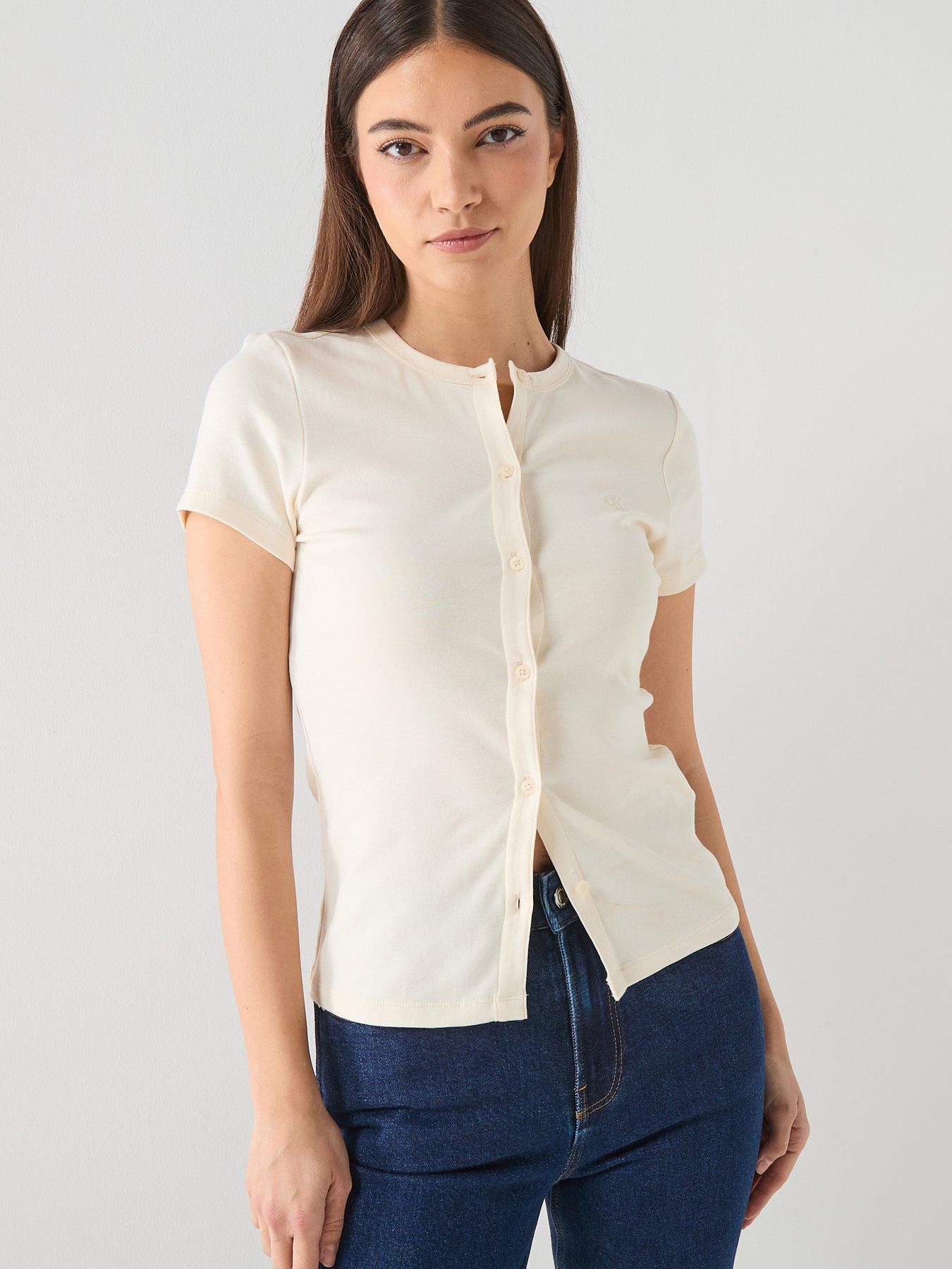 calvin-klein-jeans-short-sleeve-1x1-refined-rib-button-up-top-cream