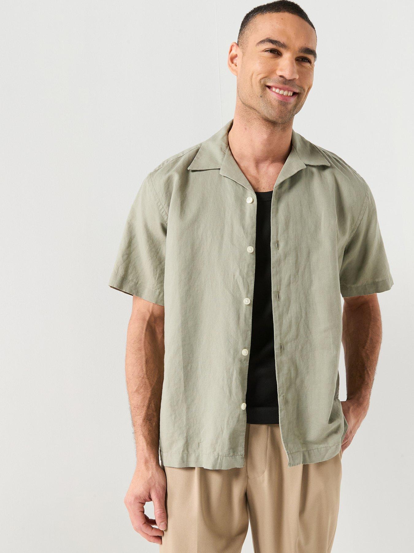 Selected Clay Short Sleeve Linen Blend Shirt - Vetiver