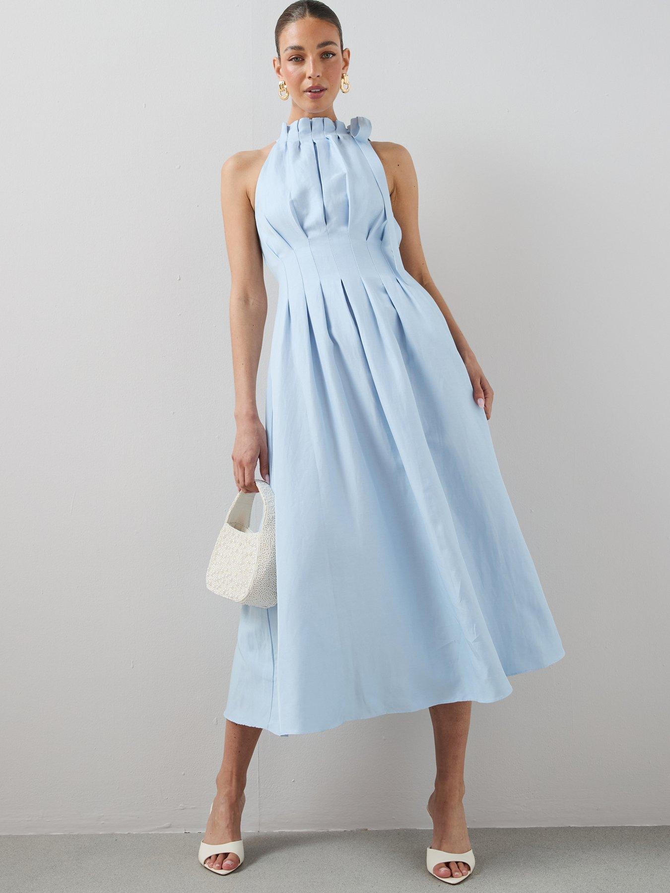 The Very Collection High Neck Pleat Detail Sleeveless Midaxi Dress - Blue