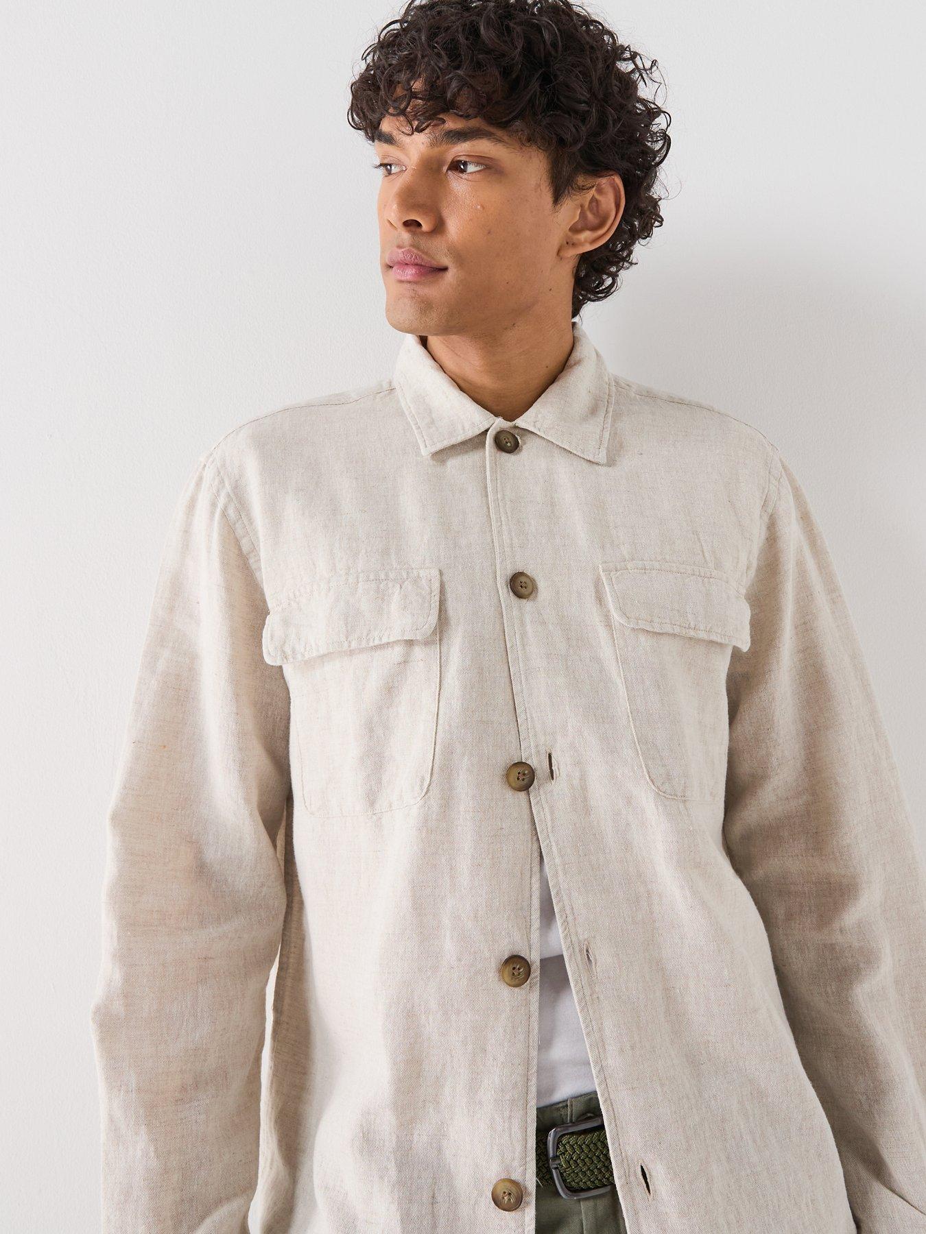  image of selected-leroy-linen-blend-overshirt-cream