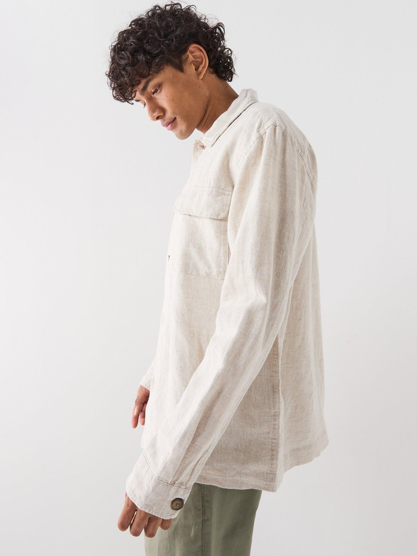  image of selected-leroy-linen-blend-overshirt-cream