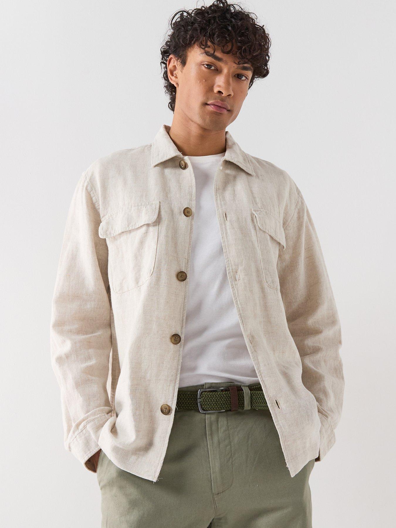  image of selected-leroy-linen-blend-overshirt-cream