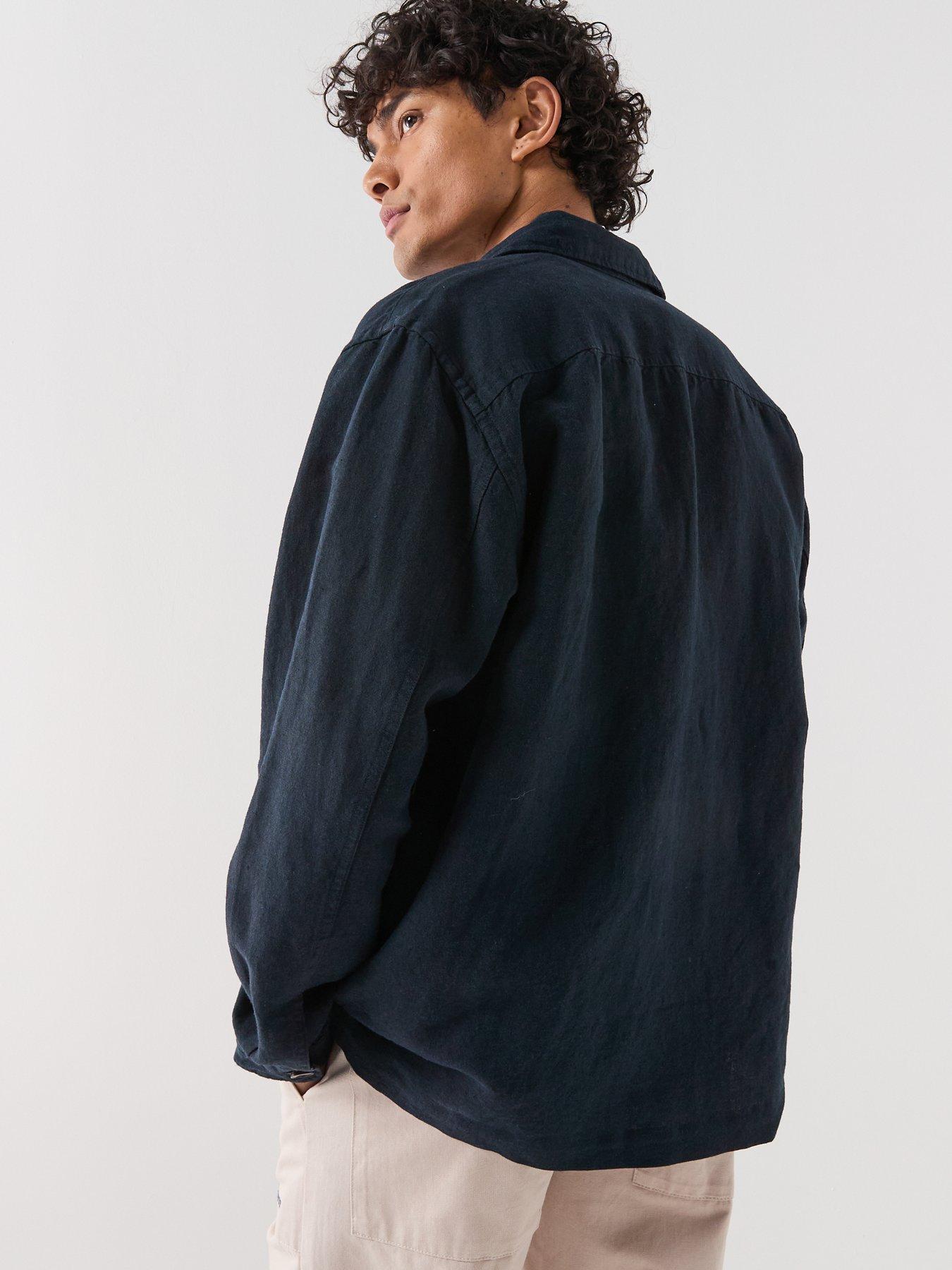 stillFront image of selected-leroy-linen-blend-overshirt-black