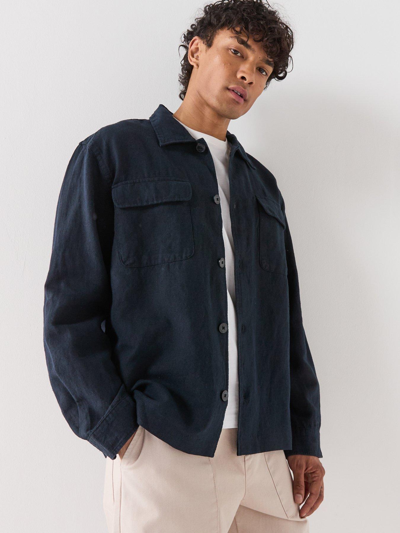  image of selected-leroy-linen-blend-overshirt-black