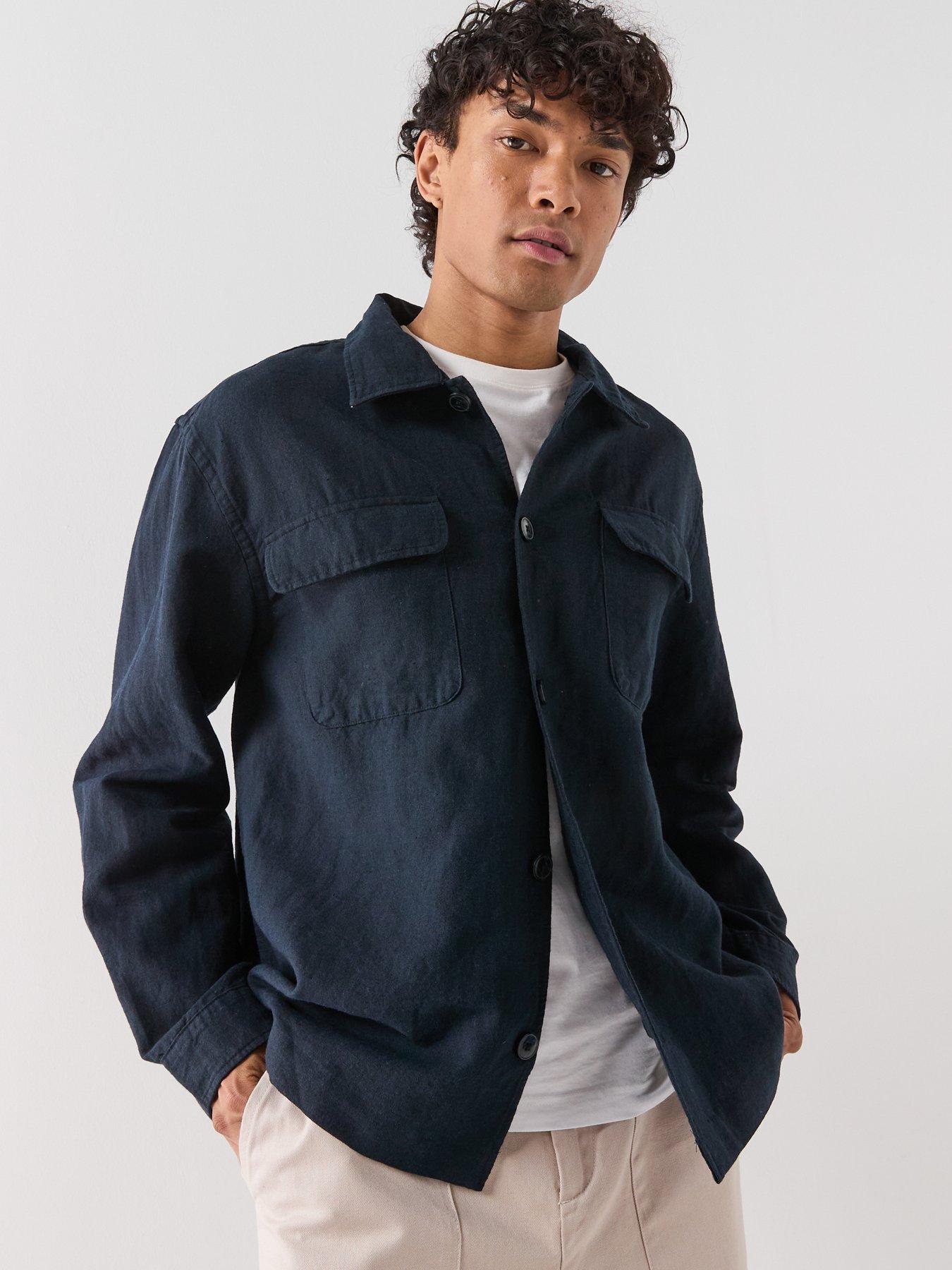  image of selected-leroy-linen-blend-overshirt-black