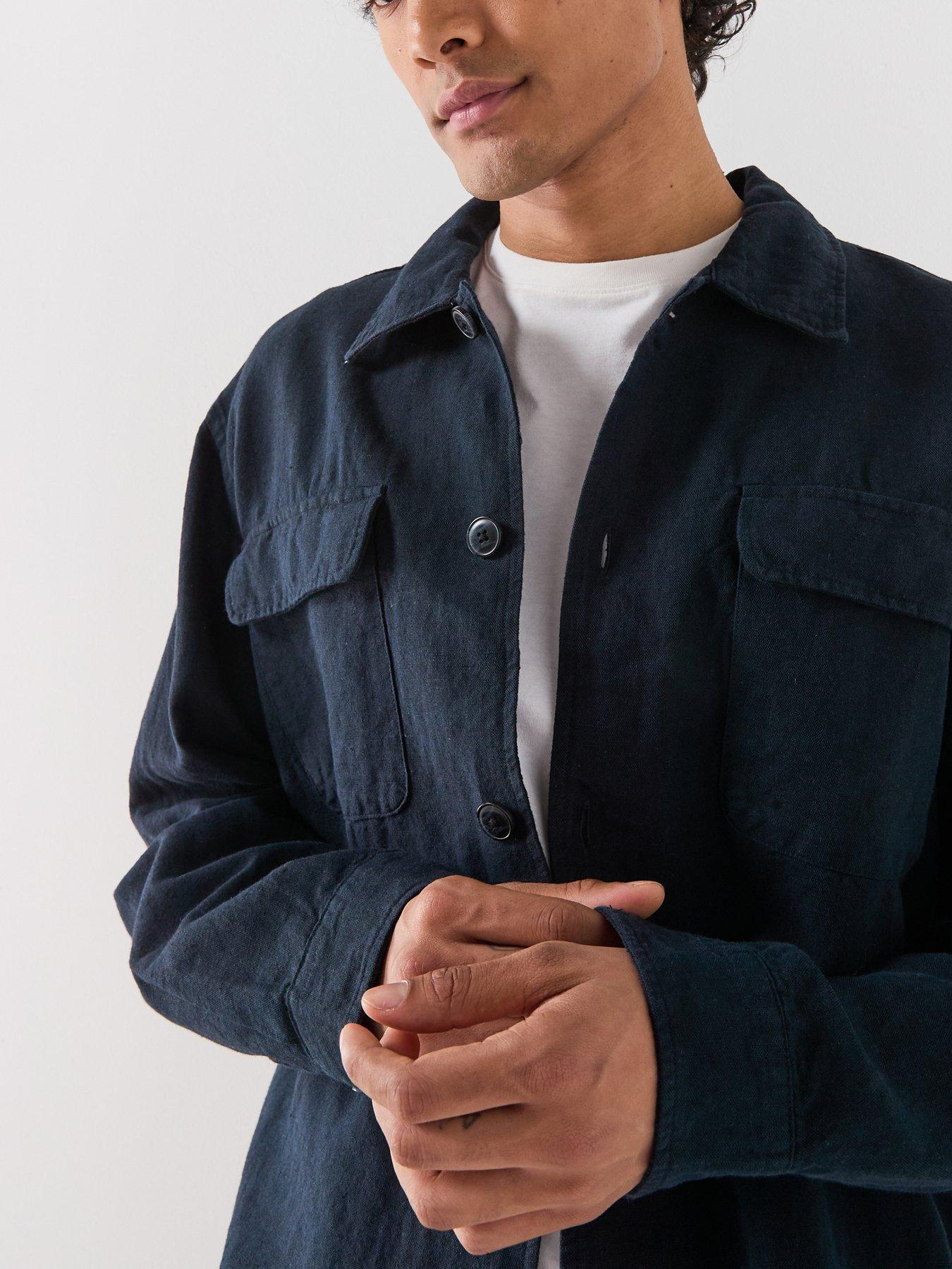  image of selected-leroy-linen-blend-overshirt-black