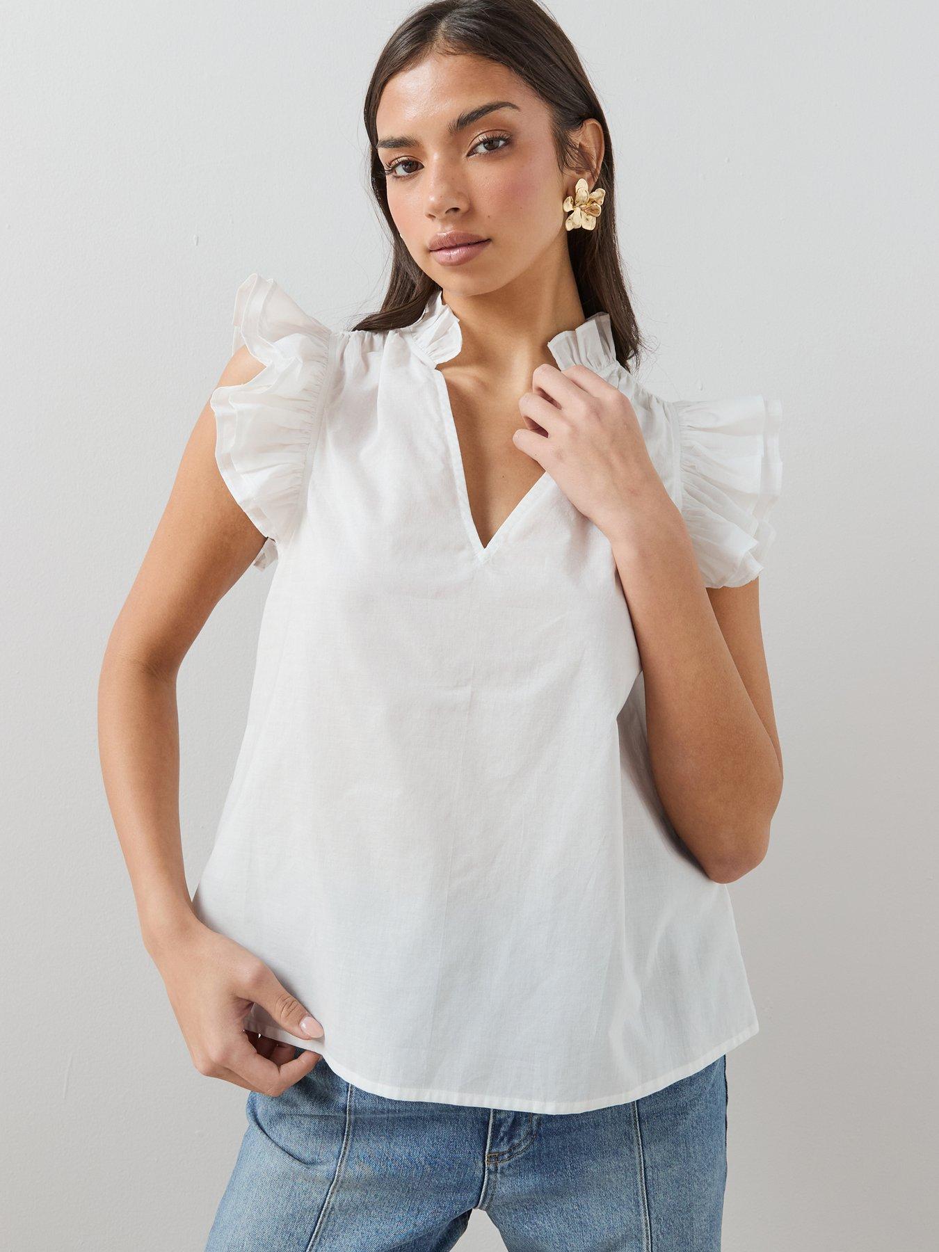 The Very Collection Frill Sleeve Detail Blouse - White