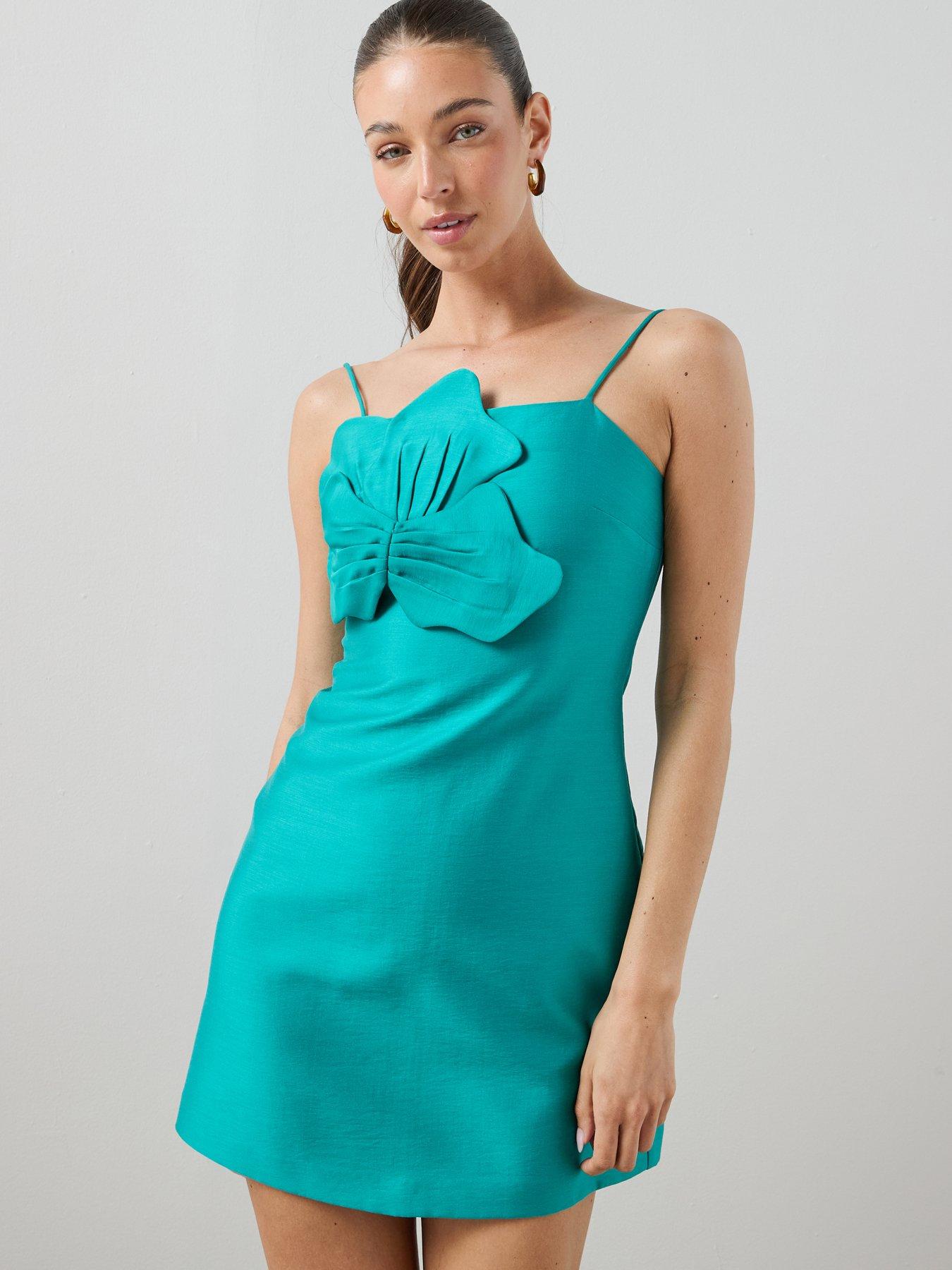 The Very Collection Floral Applique Detail Strappy Mini Dress - Green